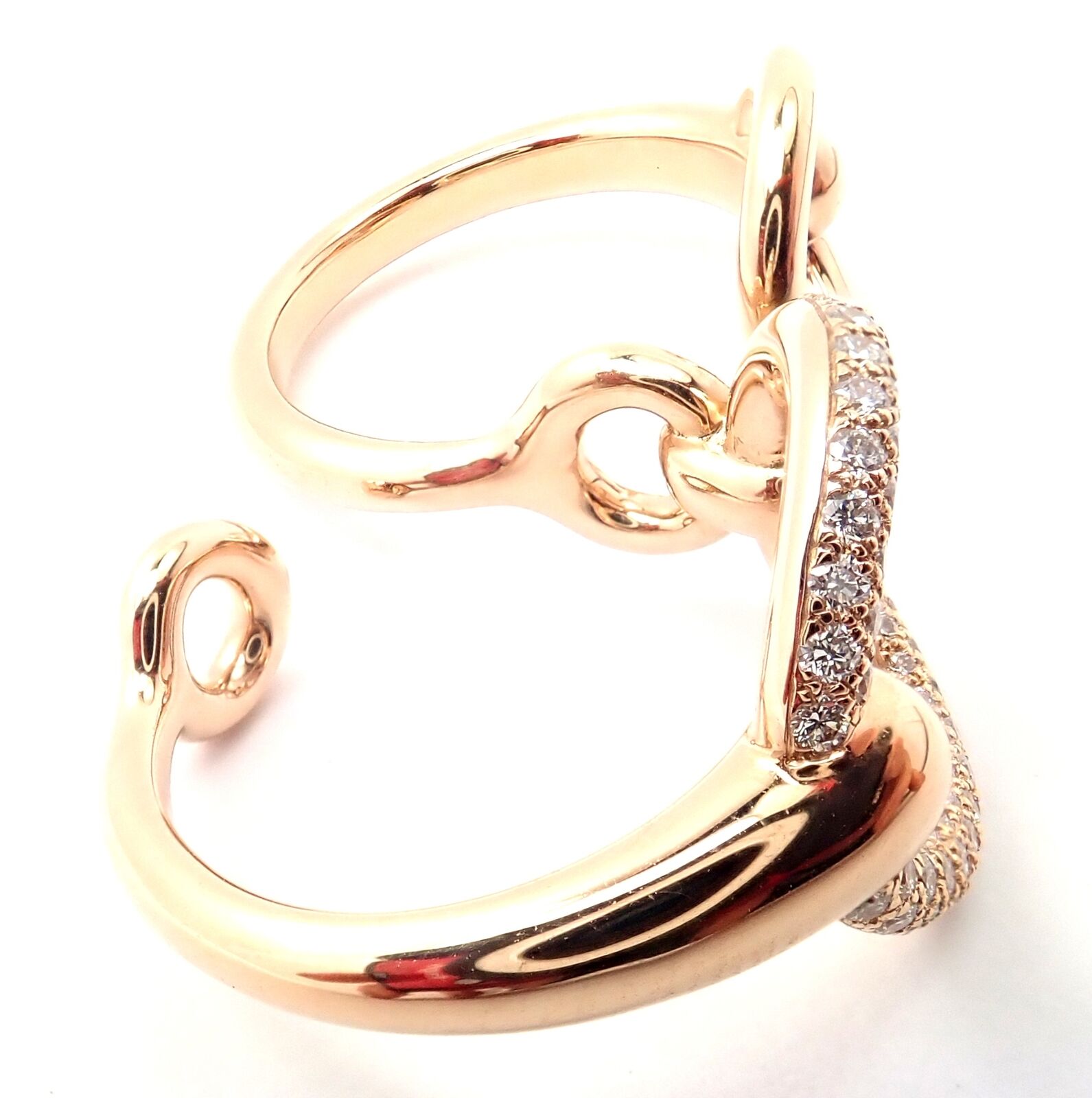 Authentic Hermes 18k Rose Gold Diamond Filet d'Or Large Double Band Ring - Luxury Jewelry for Women, Perfect for Weddings, Anniversaries & Special Occasions