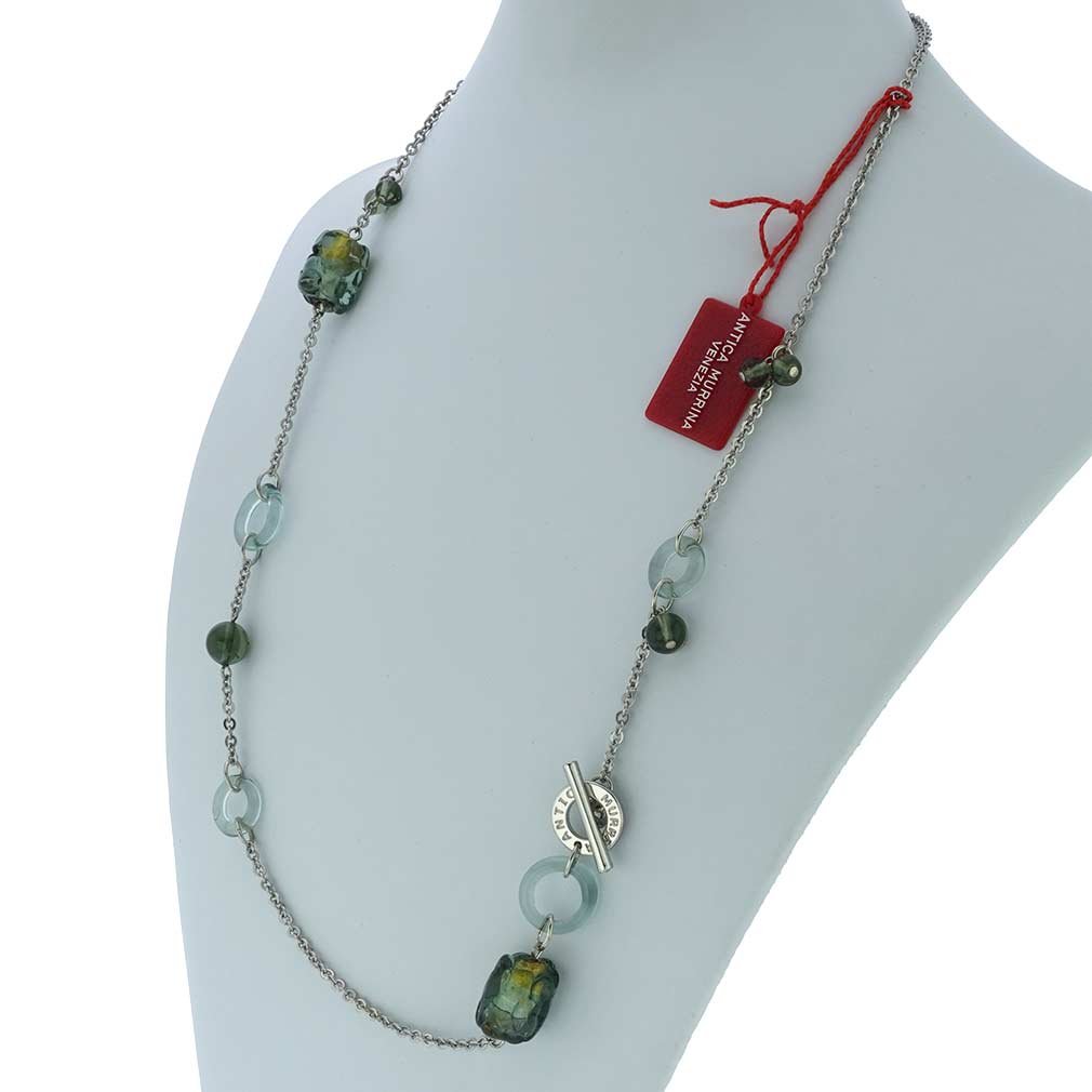 Venetian Murano Glass Air Necklace - Silver Grey Pendant | Elegant Jewelry for Women, Perfect Gift for Birthday, Anniversary & Special Occasions