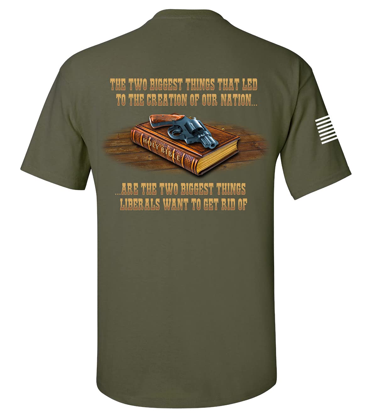 Patriotic American Flag Gun & Bible Graphic T-Shirt for Men - Short Sleeve Casual Tee - Perfect for 4th of July, Veterans Day & Patriotic Events