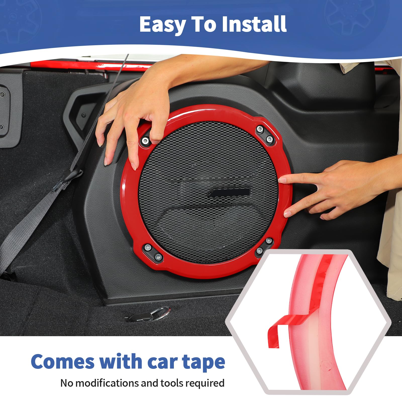 RT-TCZ Red Trunk Speaker Cover Trim Ring for Jeep Wrangler JL Rubicon 2018-2023 | Interior Accessories & Sound System Upgrade | Perfect for Off-Road Adventures & Car Audio Enthusiasts