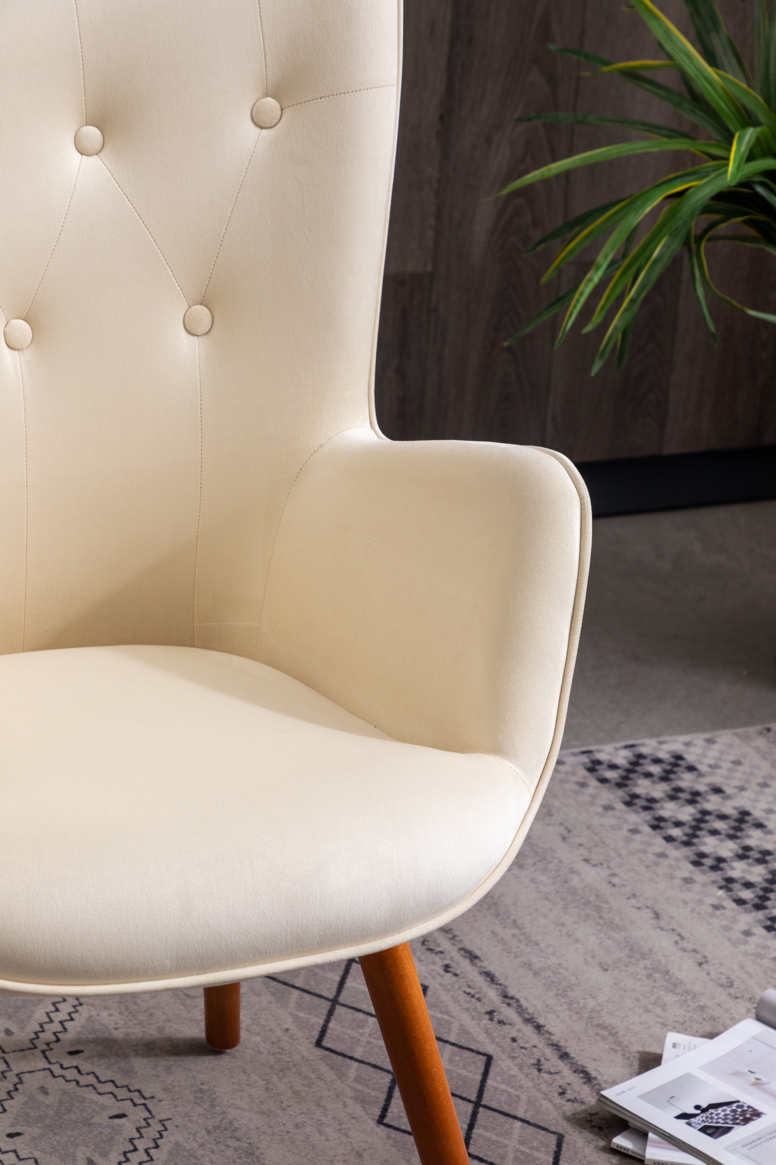 Roundhill Furniture Doarnin Contemporary Silky Velvet Tufted Button Back Accent Chair - White Velvet Upholstered Living Room Chair for Bedroom, Office & Lounge Decor
