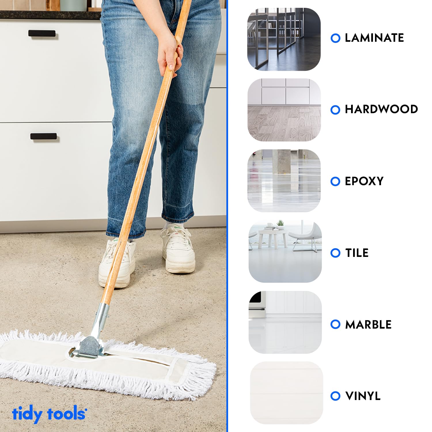 24 Inch Dust Mop with Wood Handle & 6 Refills Bundle - Heavy Duty Floor Cleaning for Hardwood, Tile & Laminate - Perfect for Homes, Offices & Commercial Spaces
