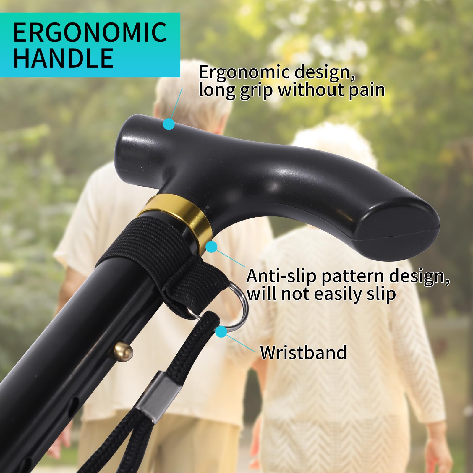 ZIYIZE Folding Walking Cane for Seniors - Adjustable Lightweight Cane with Anti-Slip Tip & Ergonomic Wheeled Handle - Portable Mobility Aid for Men & Women - Ideal for Travel, Hiking, and Daily Support