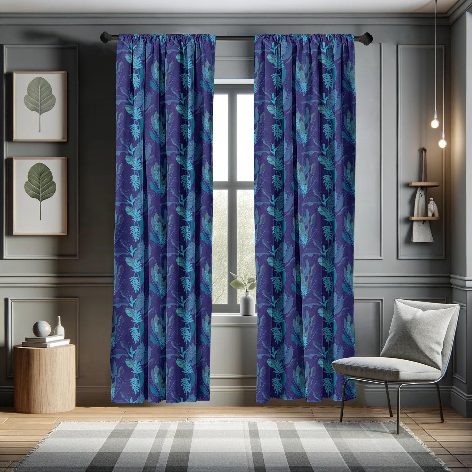 Ambesonne Tropical Floral Window Curtains - Blue & Pink Exotic Flower Design with Leaves, Lightweight 2-Panel Set (28