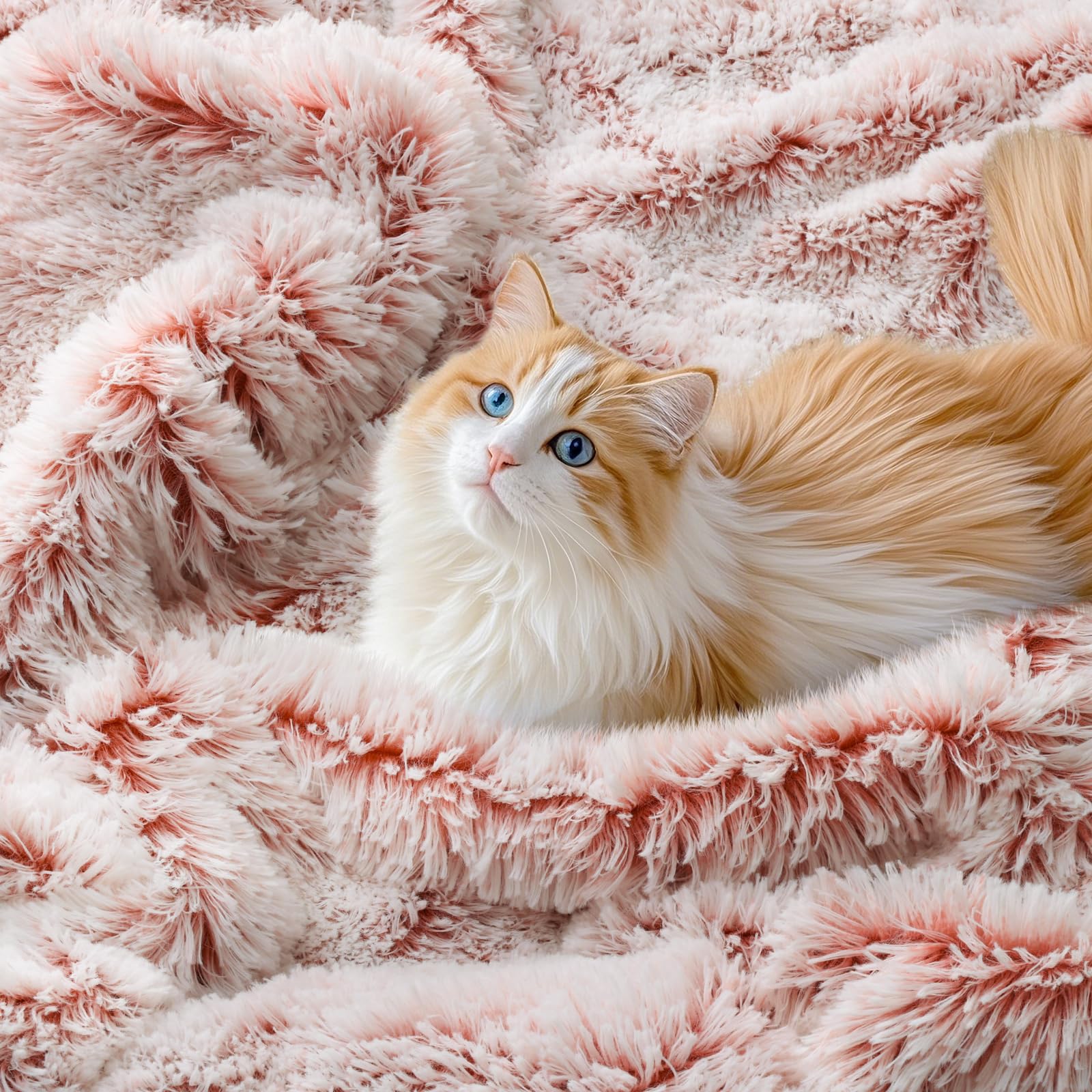 KANKAEU Fluffy Fleece Blanket 63 x 79 Inches - Ultra Soft & Warm Gradient Light Pink Throw Blanket for Couch, Bed, Sofa - Perfect for Cozy Nights, Movie Time & Winter Snuggles