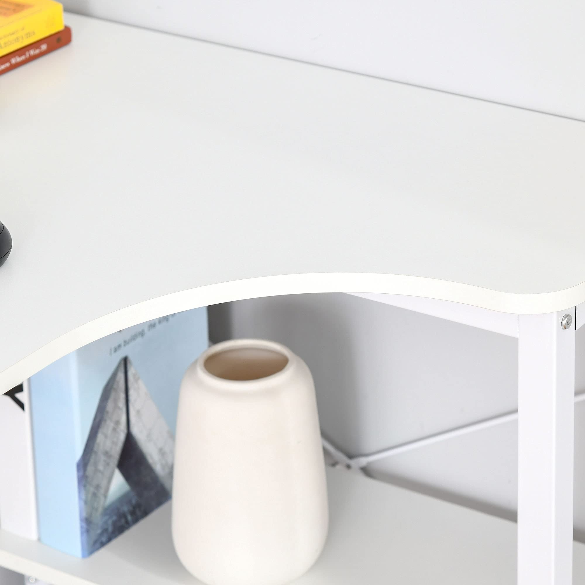 HOMCOM Industrial L-Shaped Computer Desk with 2 Side Shelves & Steel Frame, White Corner Desk for Home Office, Study & Gaming Workstation - Perfect for Small Spaces & Multi-Monitor Setups