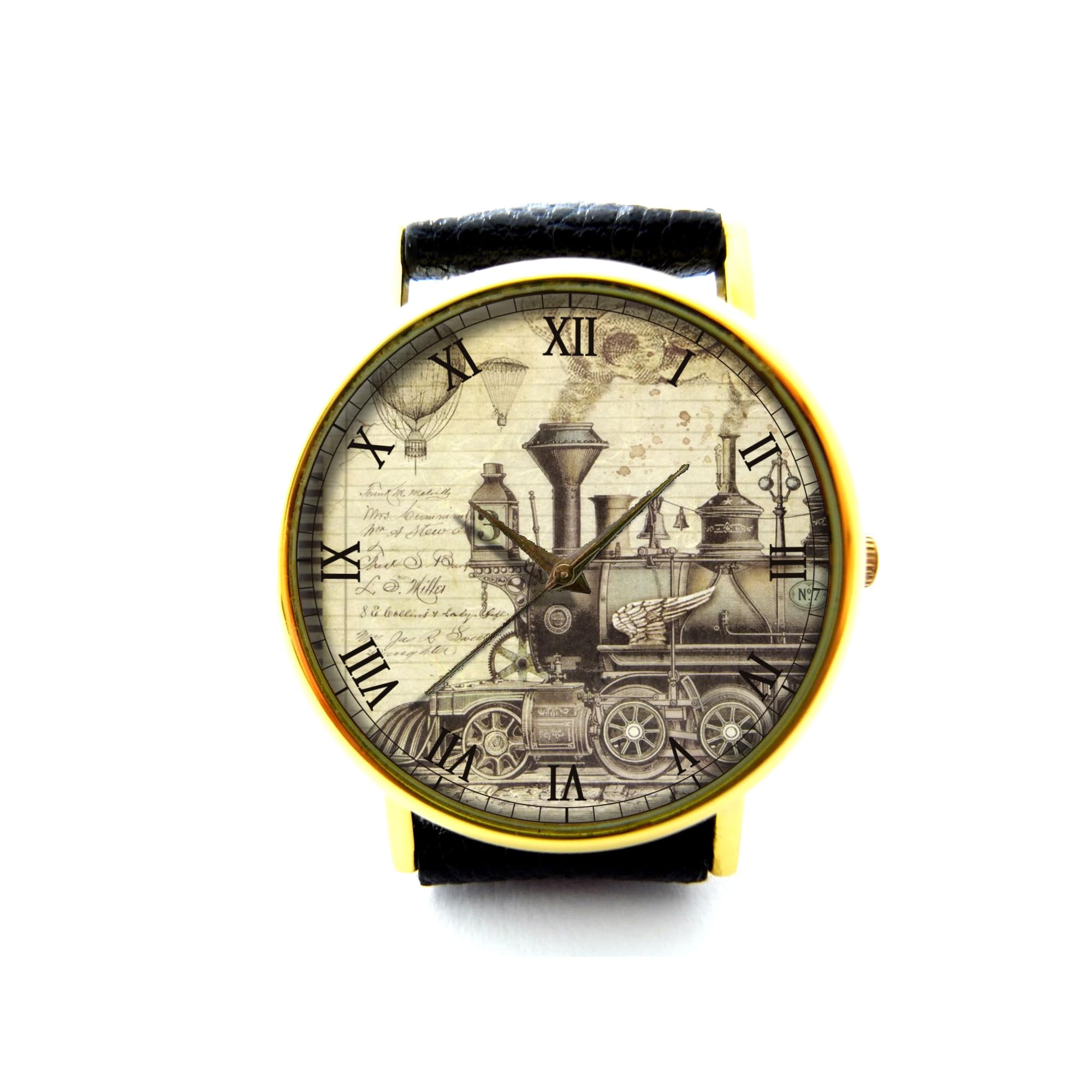 Steampunk Train Leather Watch for Women & Men - Vintage Unisex Timepiece with Unique Gear Design - Perfect for Cosplay, Gothic Fashion & Gift Giving