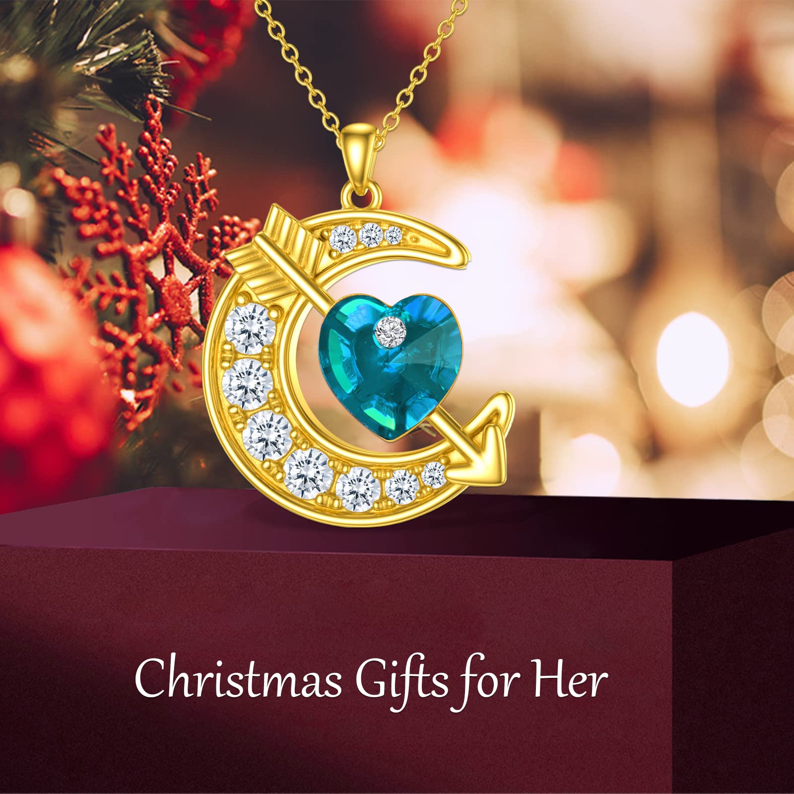 OCJ Sterling Silver Moon Birthstone Pendant Necklace for Women - Classic Love Arrow Crystal Jewelry with Birthstone | Perfect Birthday, Christmas Gift for Her, Daughter, Teens | Elegant Everyday Wear & Special Occasion Jewelry