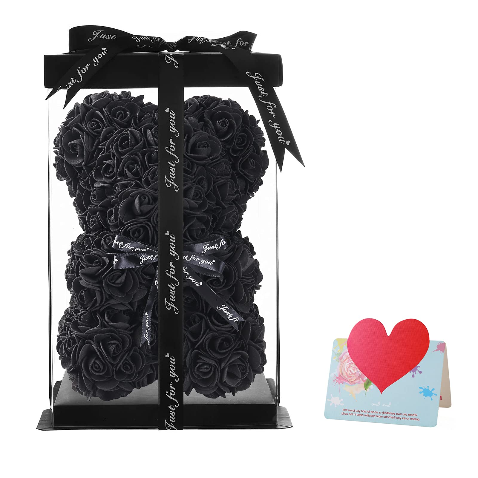 10 Inch Handmade Rose Teddy Bear with Gift Box - Romantic Floral Gift for Valentine's Day, Mother's Day, Wedding & Birthday (Black) | Perfect Anniversary Present for Her, Girlfriend & Wife