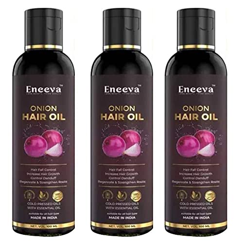 Eneeva Best Onion Hair Oil - 100% Herbal Pure Hair Growth & Fall Control Treatment | Natural Onion Extract for Stronger, Thicker Hair (100ml, Pack of 3) | Perfect for Daily Hair Care, Scalp Massage & Damaged Hair Repair