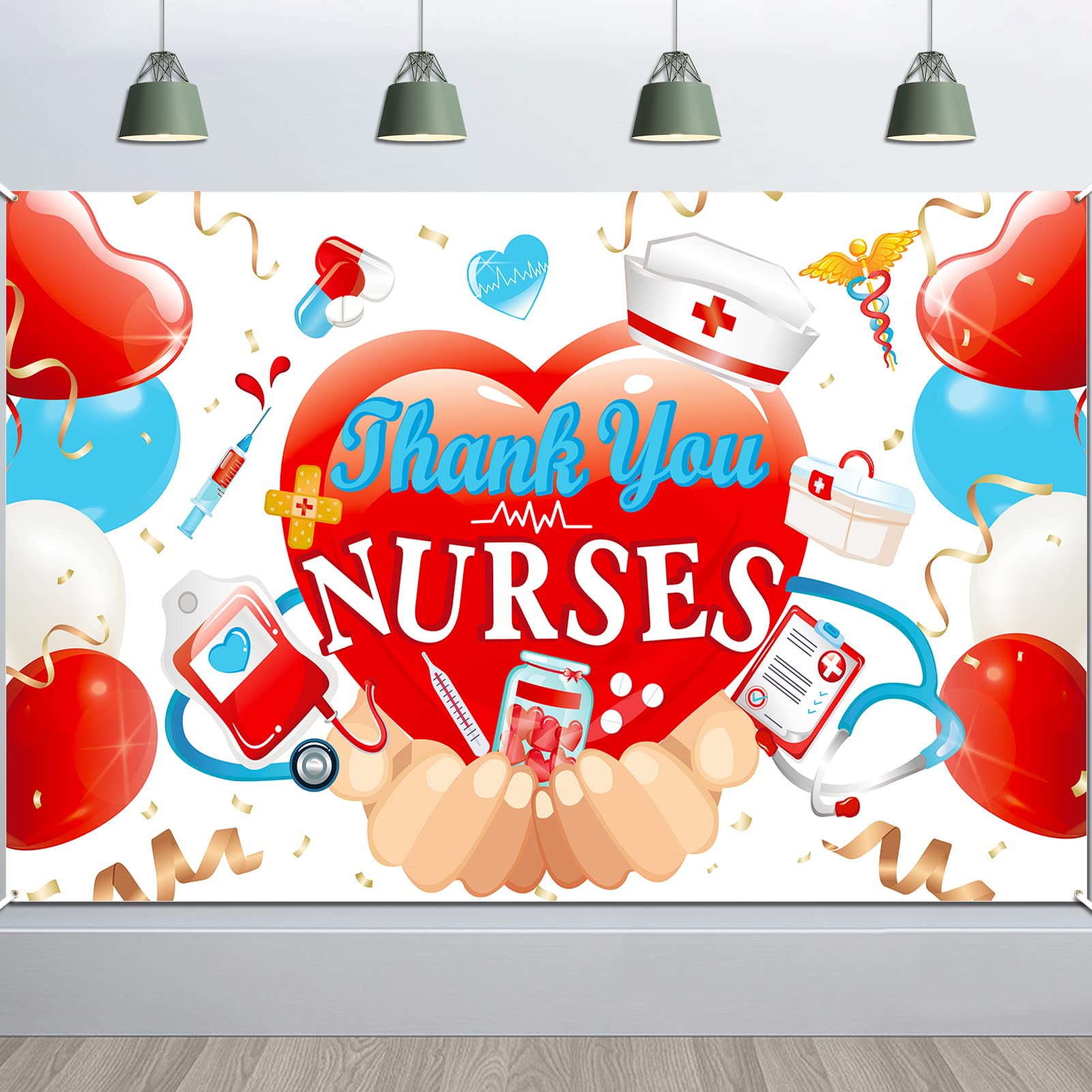 2024 Nurse Appreciation Week Banner Decorations - Thank You Nurses Backdrop for Nursing Day Party, National Nurses Week & RN Graduation - Medical Doctor Celebration Decor for Hospitals, Clinics & Healthcare Events