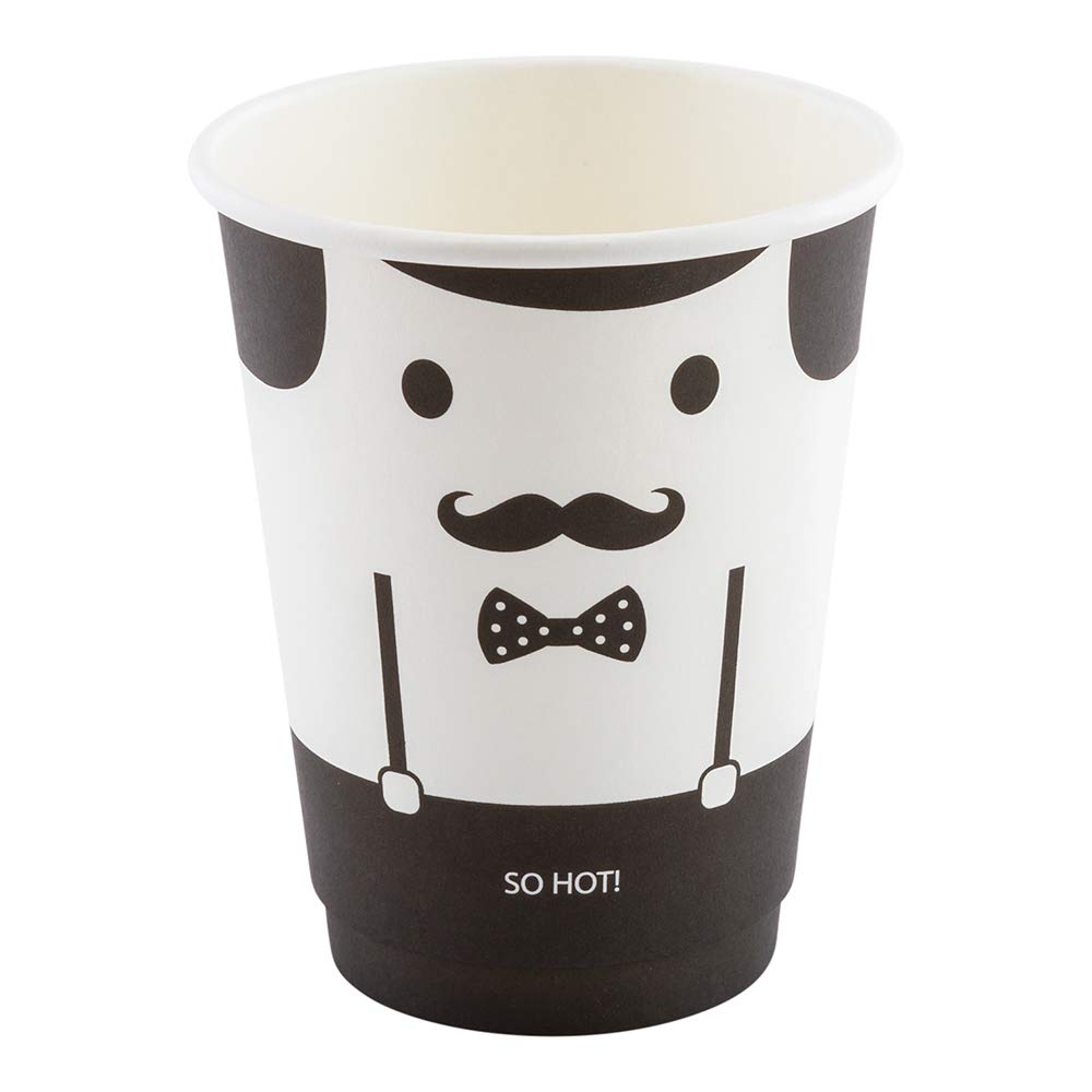 12oz Double Wall Insulated Disposable Coffee Cups - 500 Pack, Black & White Print, Hot & Cold Beverage Use for Coffee, Tea, Hot Chocolate - Perfect for Cafes, Offices, and Events (Lids Sold Separately)