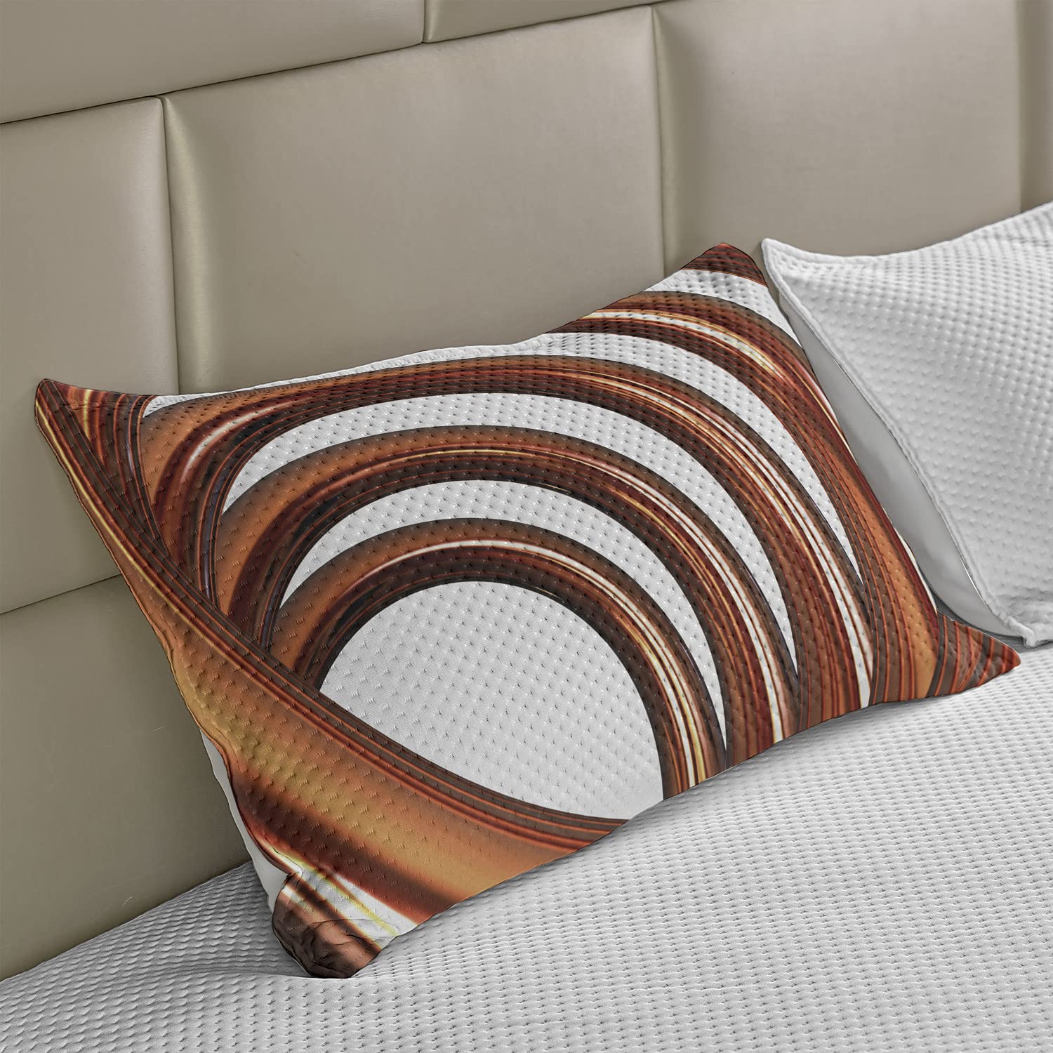 Ambesonne Abstract Knitted Quilt Pillow Cover - Helix Coil Curved Spiral Swirled Design on White Background, Standard King Size 36