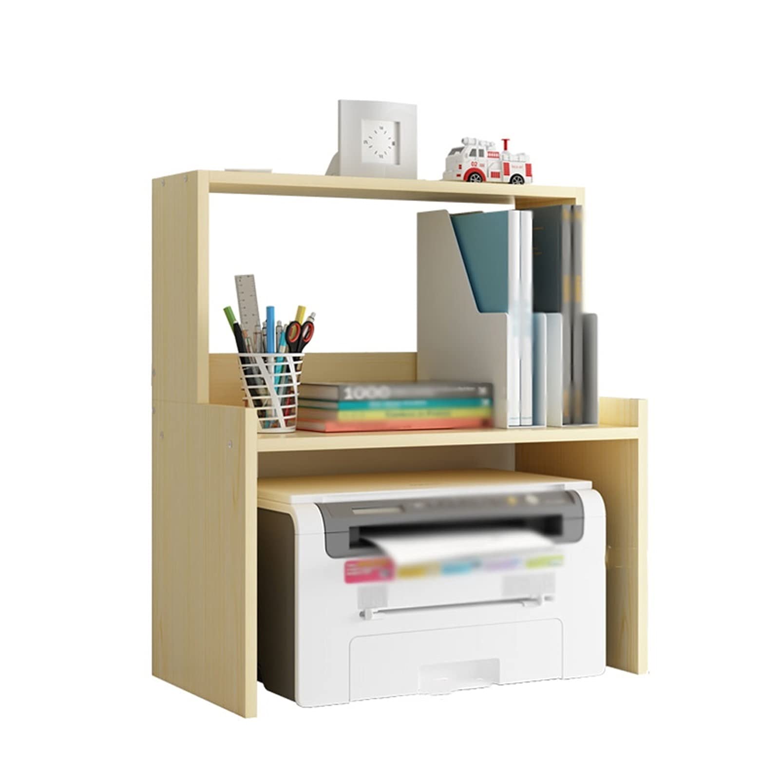 2-Tier Printer Stand with Storage Bag - 47×25×53cm Desktop Organizer for Office, Home & Workspace - Holds Fax Machine, Scanner, Books & Supplies (Black/Natural) - Space-Saving Home Office & Study Room Storage Solution