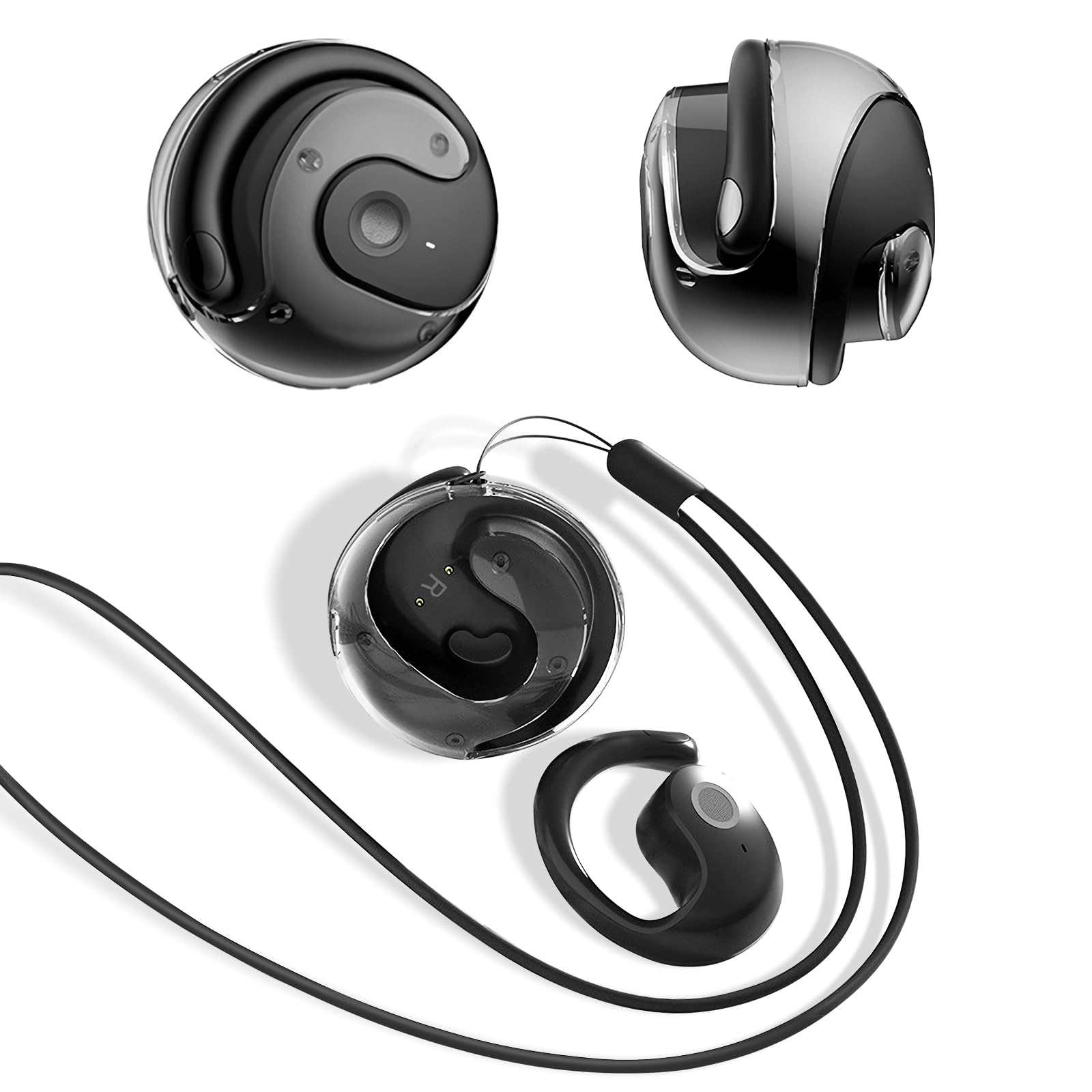 OneNine Open Ear Wireless Bluetooth 5.4 Headphones - IPX5 Waterproof, Noise Cancelling Sport Earbuds with Mic & Earhooks for Running, Gym & Outdoor Activities (Black, Compatible with Android/iOS)
