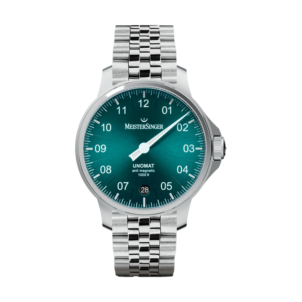 Unomat Medium Green Dial 43mm Men's Watch on Stainless Steel Link Bracelet - Perfect for Business, Casual & Outdoor Activities