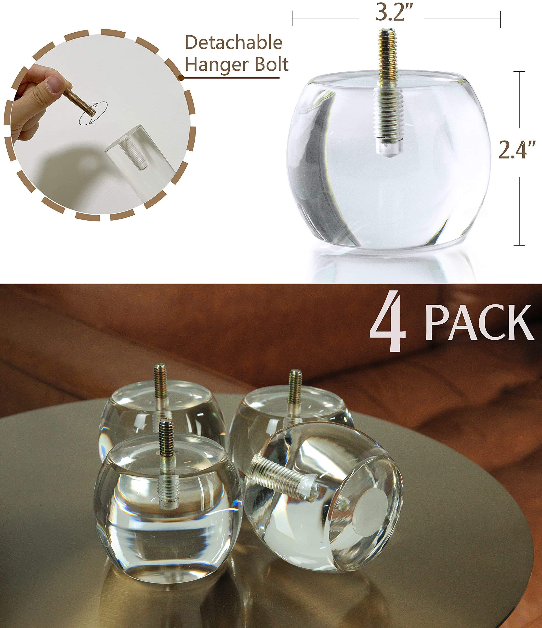 JEREVER 4-Pack Clear Acrylic Furniture Legs - 3.1