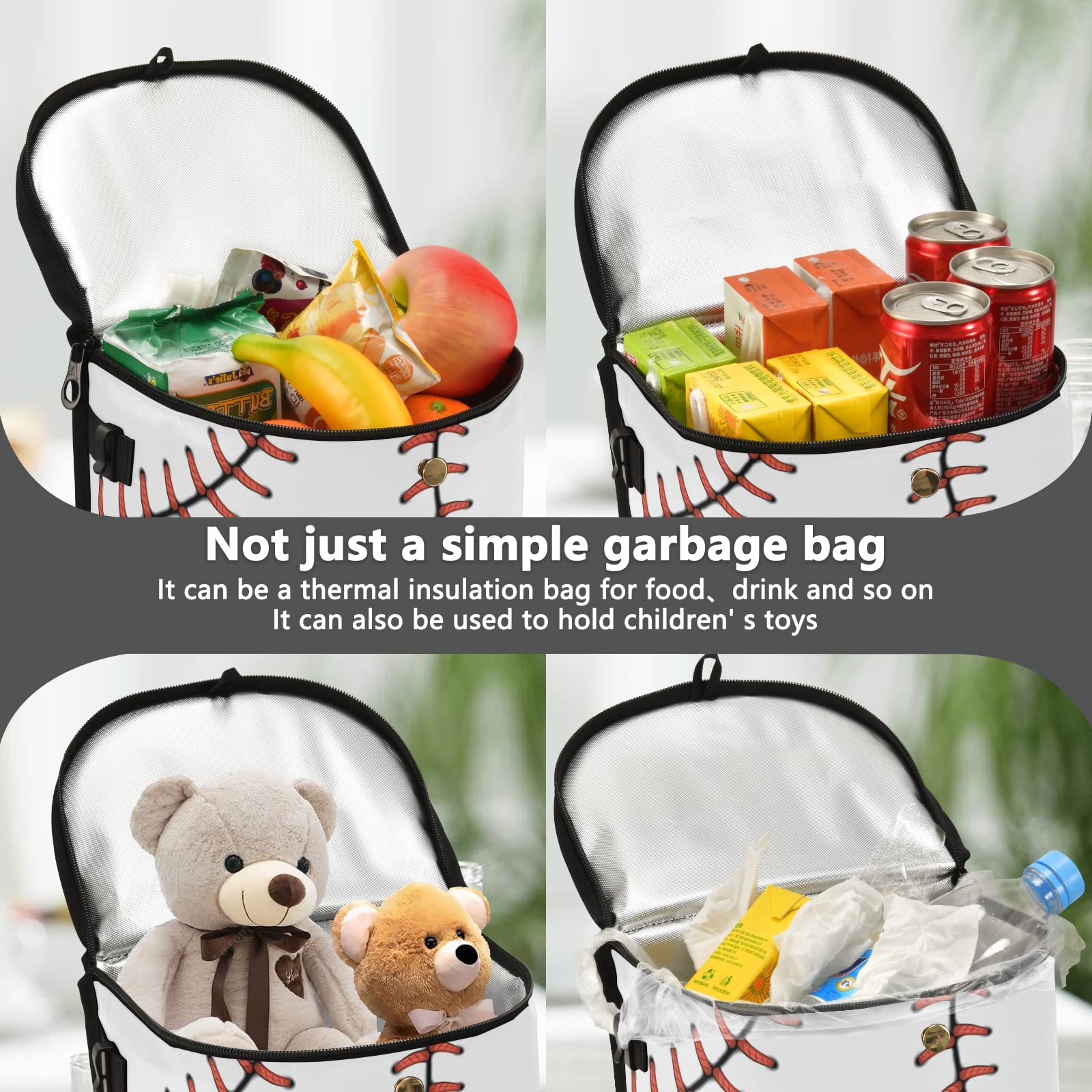 Red Stitching Baseball Car Trash Can with Lid - Waterproof Auto Garbage Bin with Leak-Proof Organizer, Collapsible Portable Car Trash Bag for Sedan, SUV, Truck - Perfect for Road Trips, Commuting & Travel