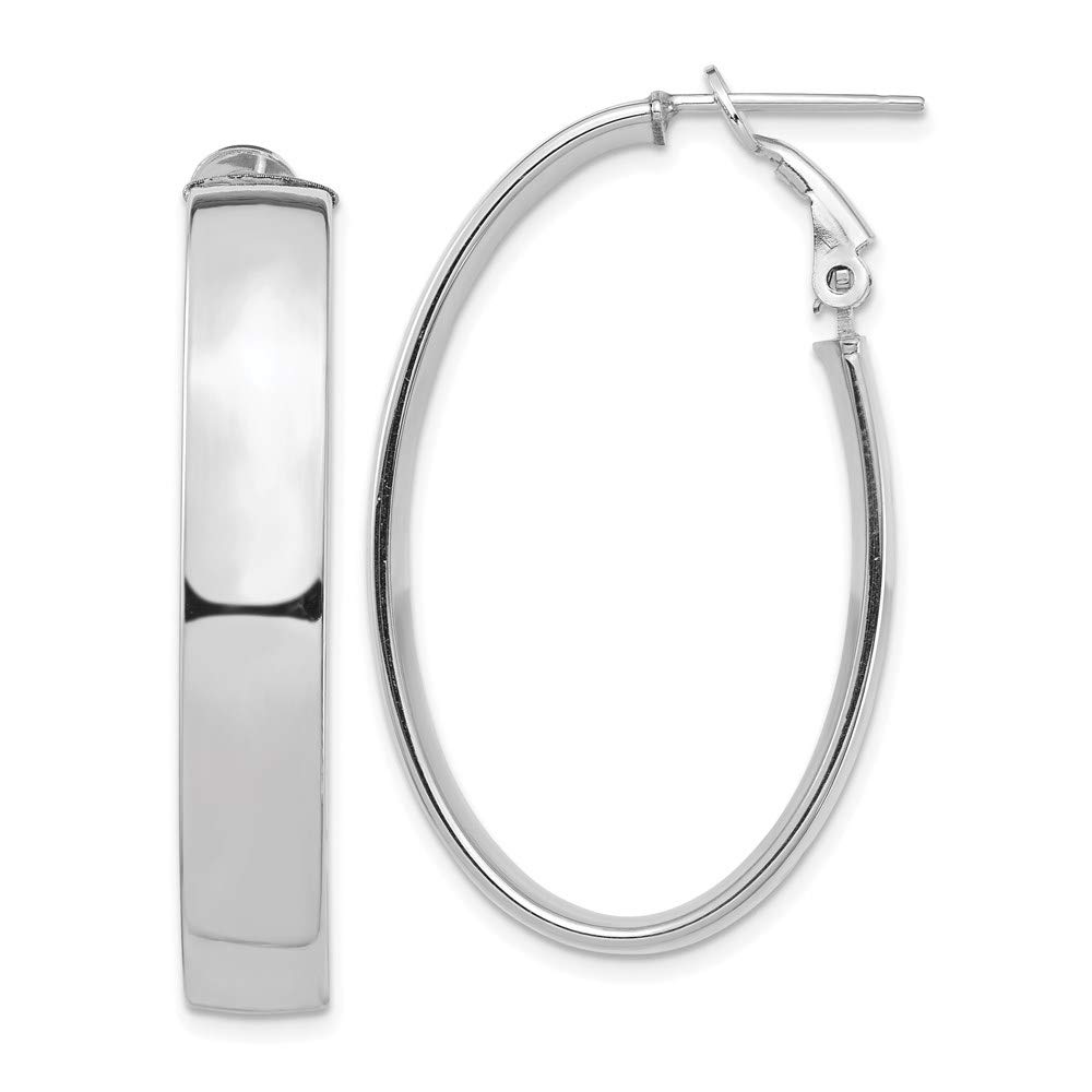 14K White Gold Plated 7mm Oval Hoop Earrings for Women - High Polished Omega Back Closure - Perfect for Parties, Weddings & Everyday Wear