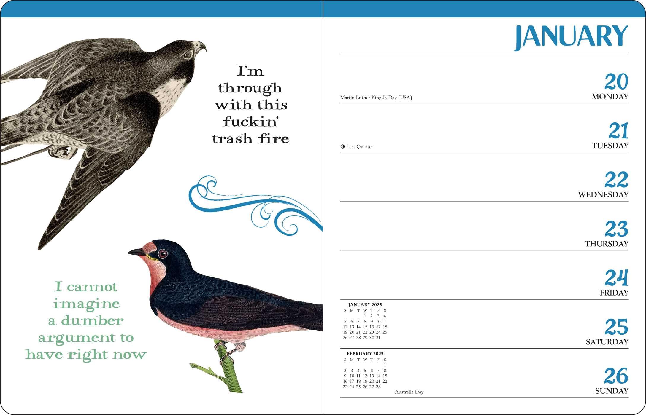 Effin' Birds 2025 Monthly Weekly Planner Calendar - 12-Month Organizer with Funny Bird Illustrations for Office, School & Home Use