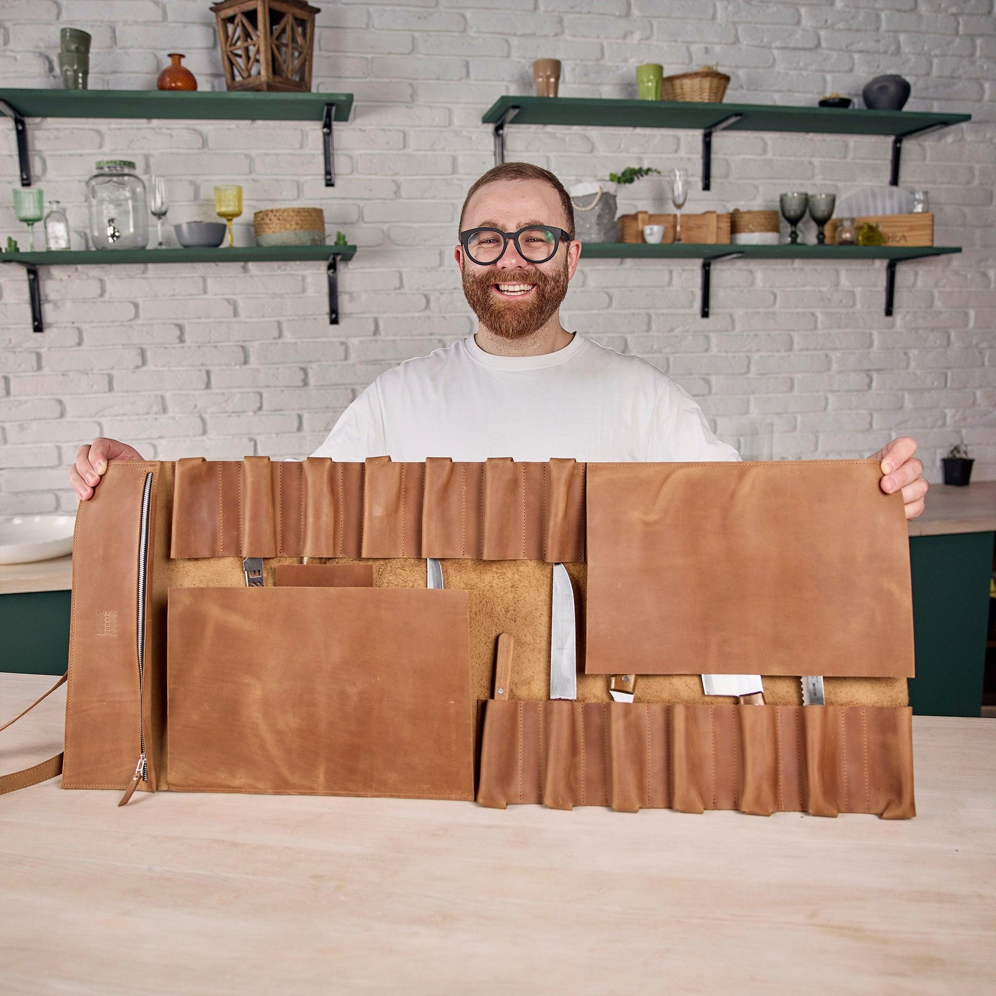 Premium Leather Knife Roll for Chefs & Butchers - Durable Professional Knife Storage Case with 12 Slots - Perfect for Kitchen, Camping & Culinary Gifts