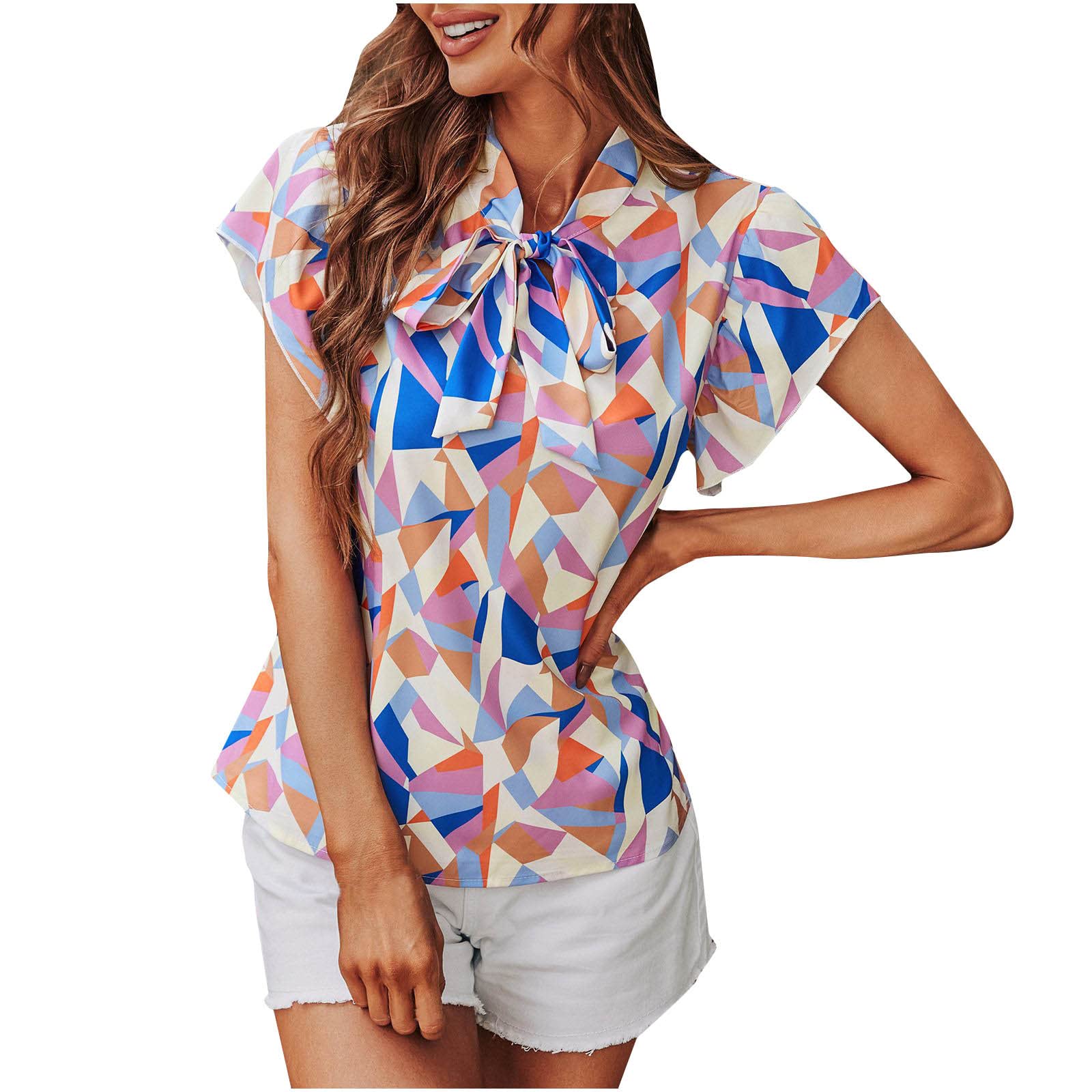 Boho Tops for Women - Floral Print Short Sleeve Blouse with Ruffles | Summer Casual Sexy Tunic Top | Perfect for Beach Vacation, Music Festival & Date Night Outfits