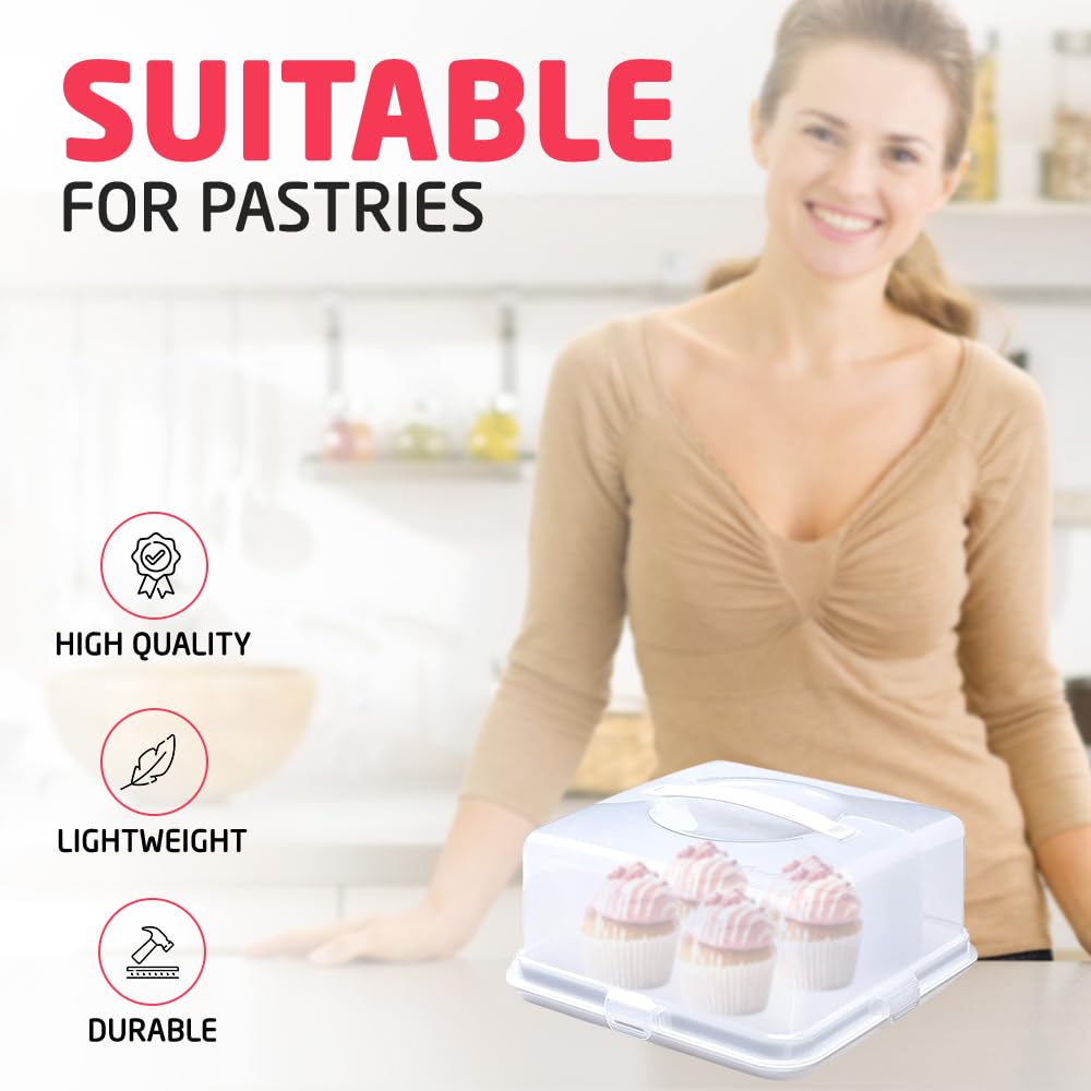 ACCURATE Plastic Cake Box - White Square Bakery Storage Container for Cakes, Cupcakes & Desserts | Perfect for Bakeries, Parties & Food Presentation