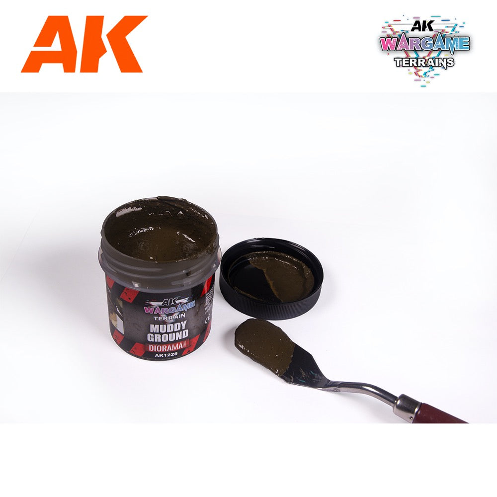 AK Interactive AK1226 Wargame Terrains Muddy Ground 100ml Acrylic Paint - Realistic Mud Effect for Miniature Models, Dioramas & Tabletop Gaming Scenes