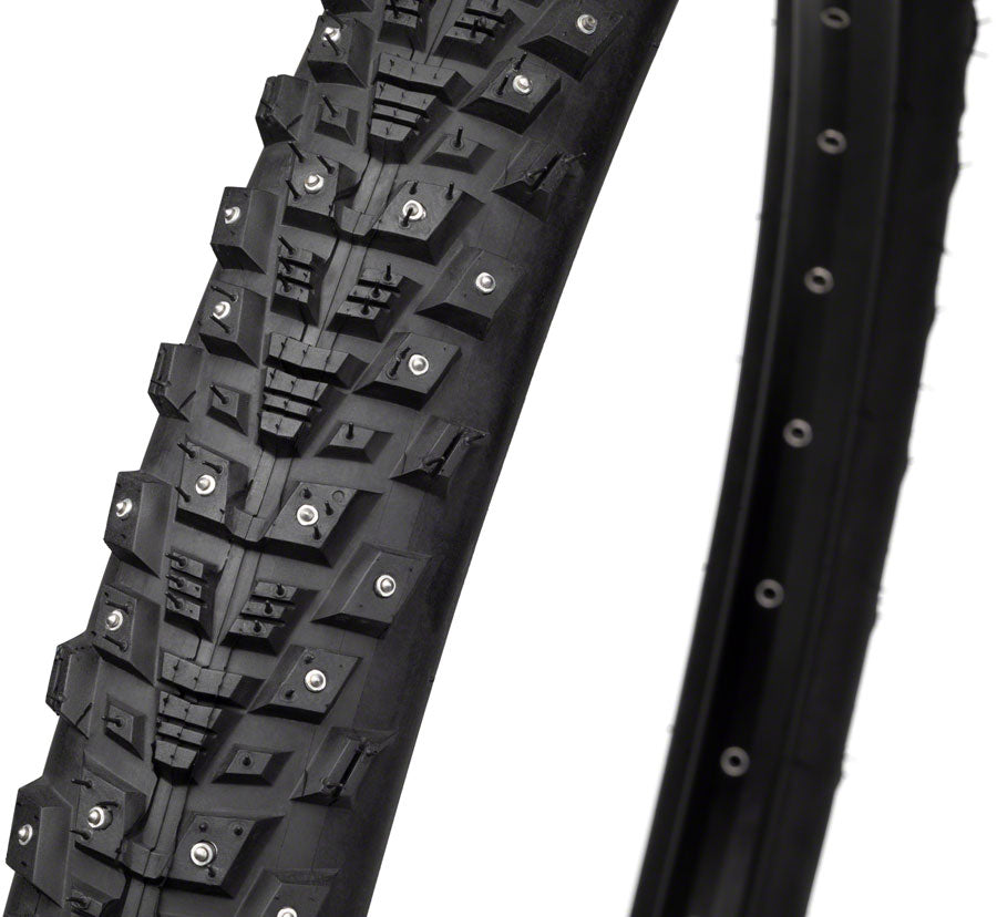 45NRTH Kahva Winter Bike Tire 27.5 x 2.1 Inch with 240 Carbide Steel Studs - Black Clincher Tire with Steel Bead & 33 TPI for Snow & Ice Cycling - Perfect for Fat Bikes and Mountain Bikes in Extreme Winter Conditions