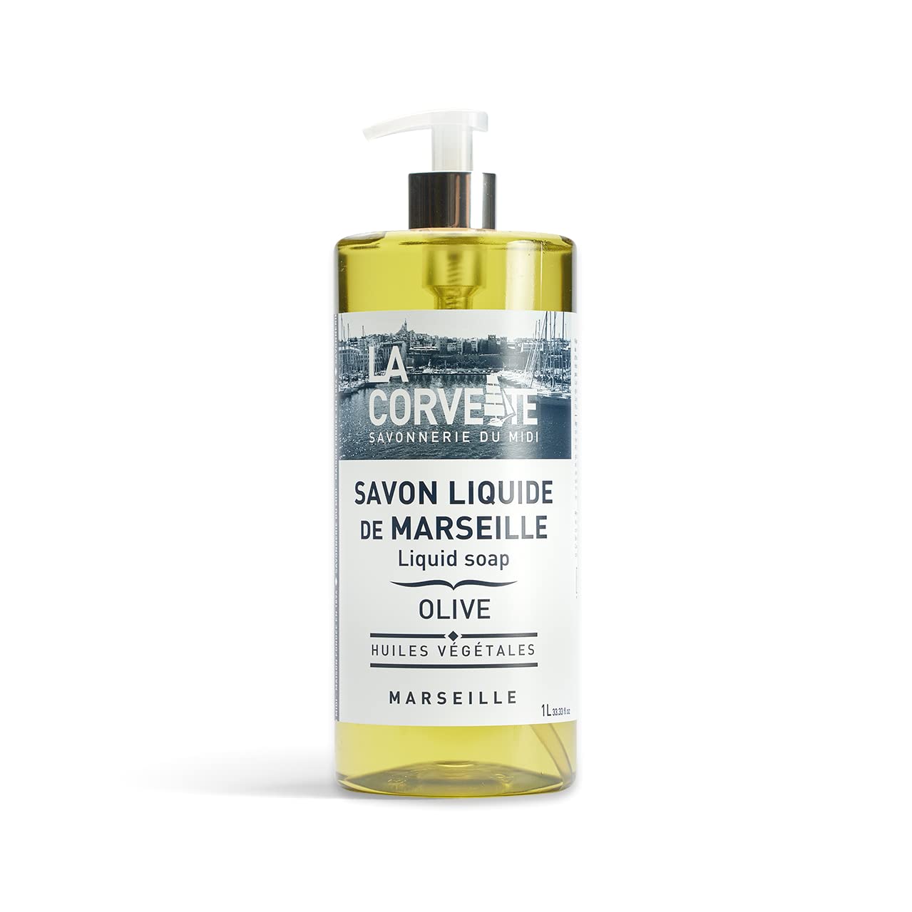 La Corvette Liquid Marseille Soap with Olive Oil - 1L Bottle | Natural Hand & Body Wash for Sensitive Skin | Perfect for Home, Spa & Travel Use