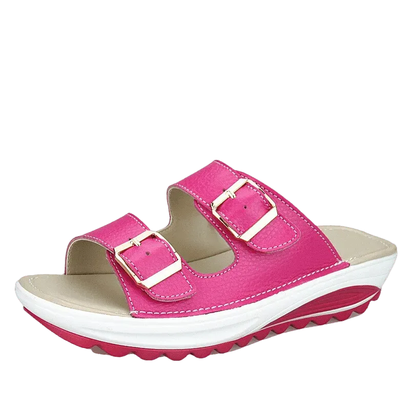 Women's Comfortable Leather Slip-On Wedge Sandals - Casual & Dressy Summer Shoes for Walking, Travel, and Beach Outings