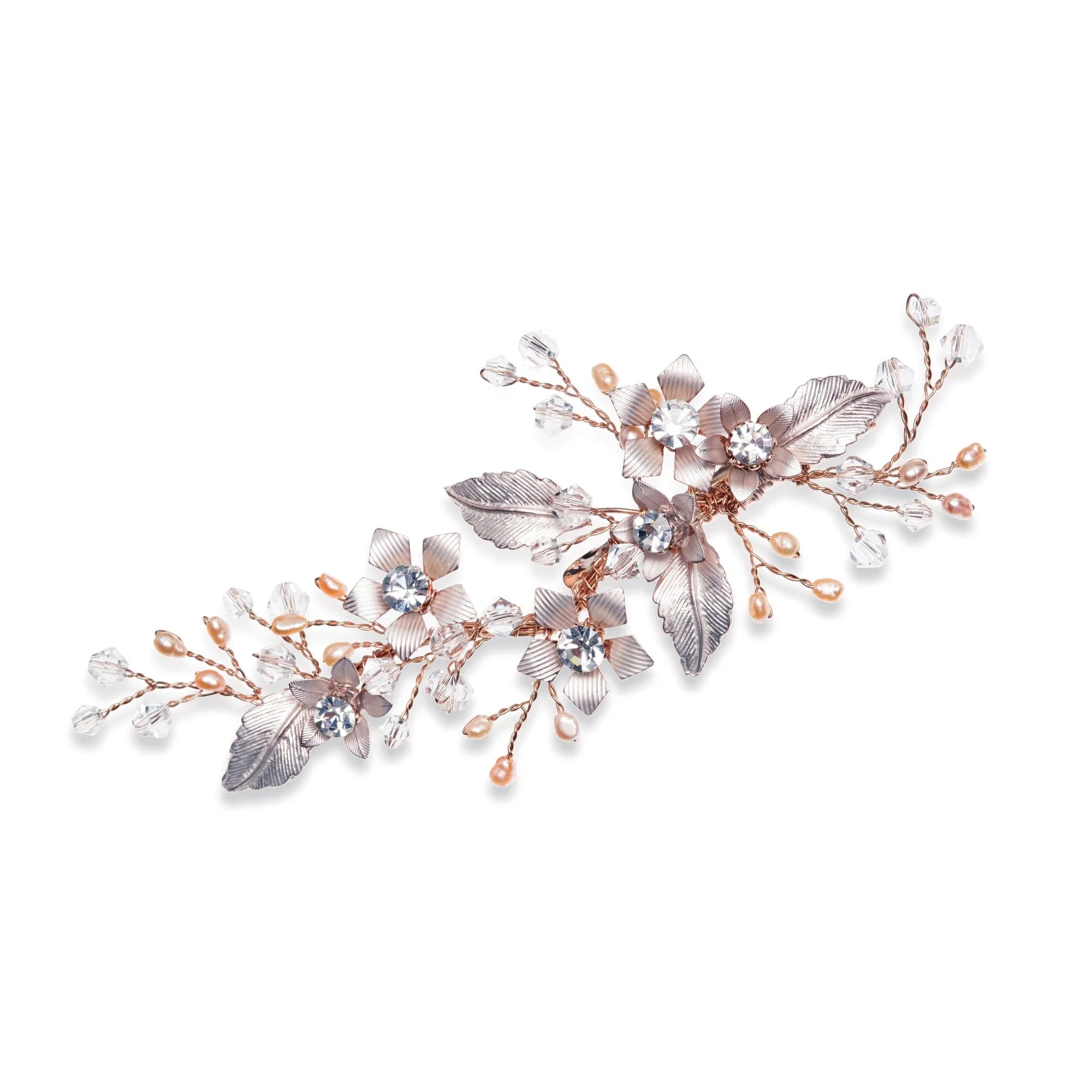 Elegant Rose Gold Wedding Hair Clip with Sparkling Crystals & Blush Pearls - Perfect for Bridal Accessories, Prom, Formal Events & Special Occasions