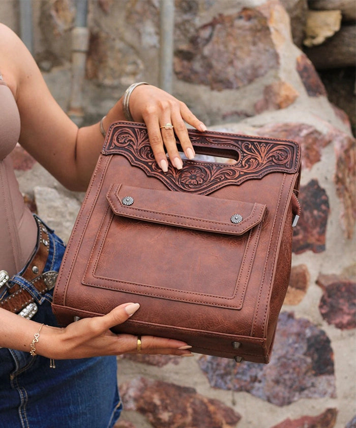Trinity Ranch Floral Tooled Leather Crossbody Bag for Women - Stylish Western Handbag for Daily Use, Travel & Country Music Festivals