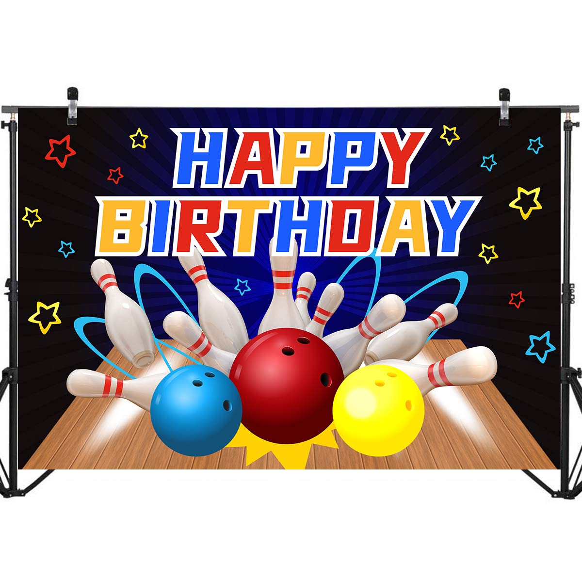 Bowling Party Backdrop Decorations - 71x49 Inch Happy Birthday Banner for Boys & Girls, Baby Shower Wall Decor - Perfect for Bowling Themed Parties, Birthdays, and Sports Celebrations