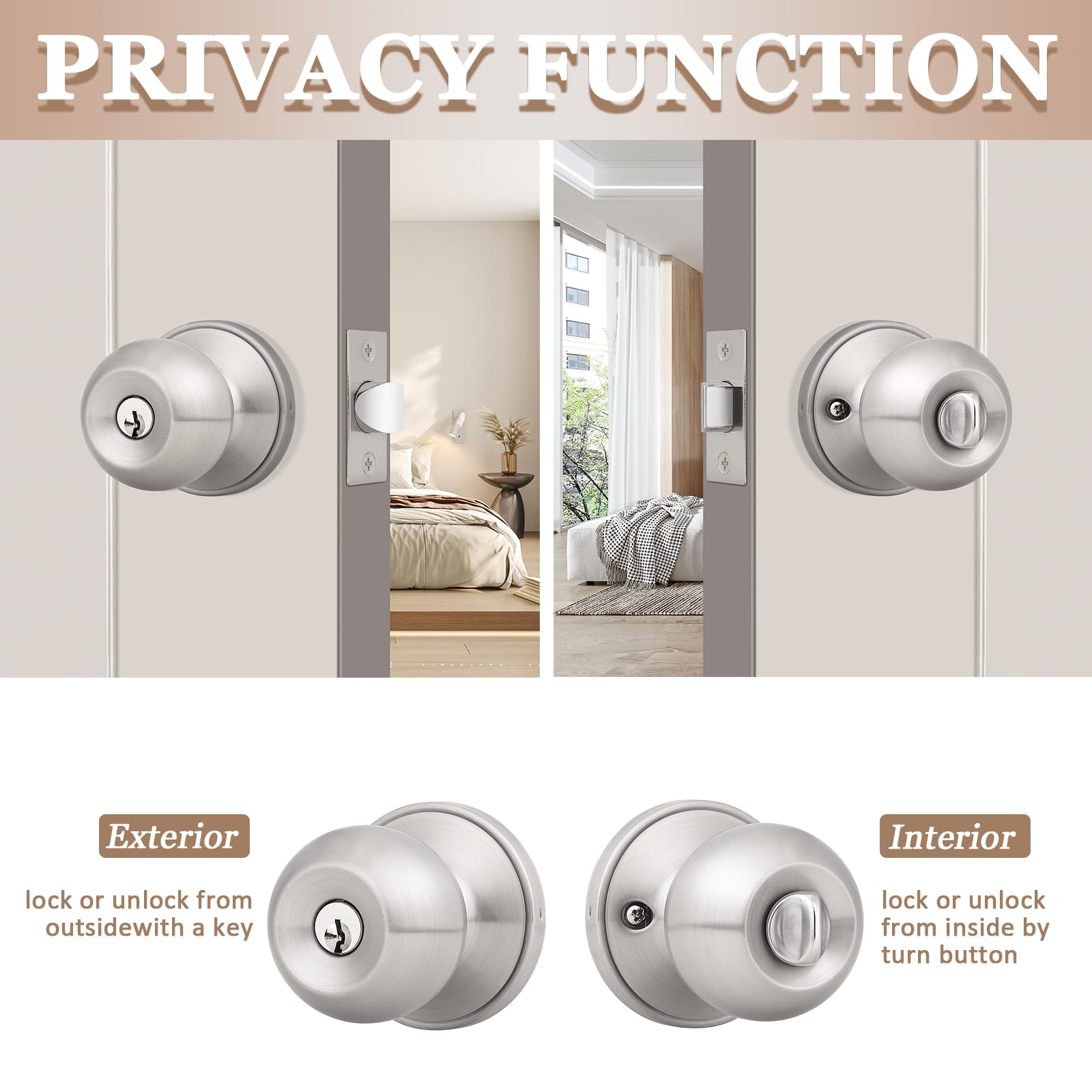Probrico 10-Pack Keyed Alike Entry Door Knobs - Satin Nickel Finish Locking Door Handles with 3 Combination Keys | Secure Office & Front Door Locks for Home & Business Security