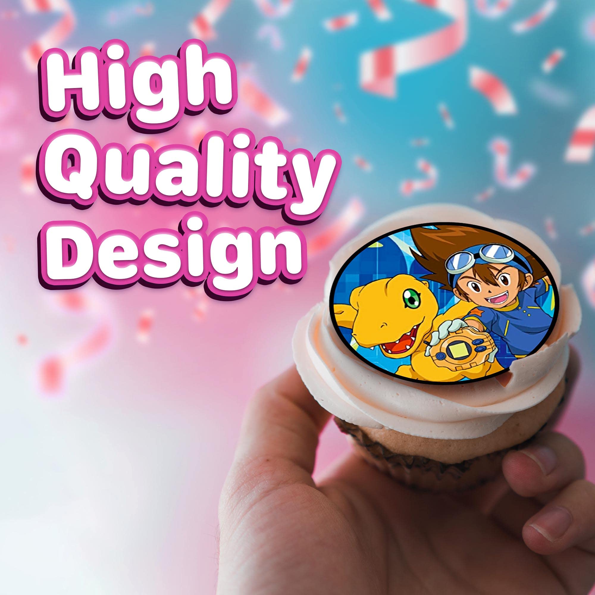 30-Pack Edible Cupcake Toppers - Digital Monster Themed Cake Decorations | Uncut Wafer Sheet for Baking | Perfect for Birthday Parties, Baby Showers & Themed Events