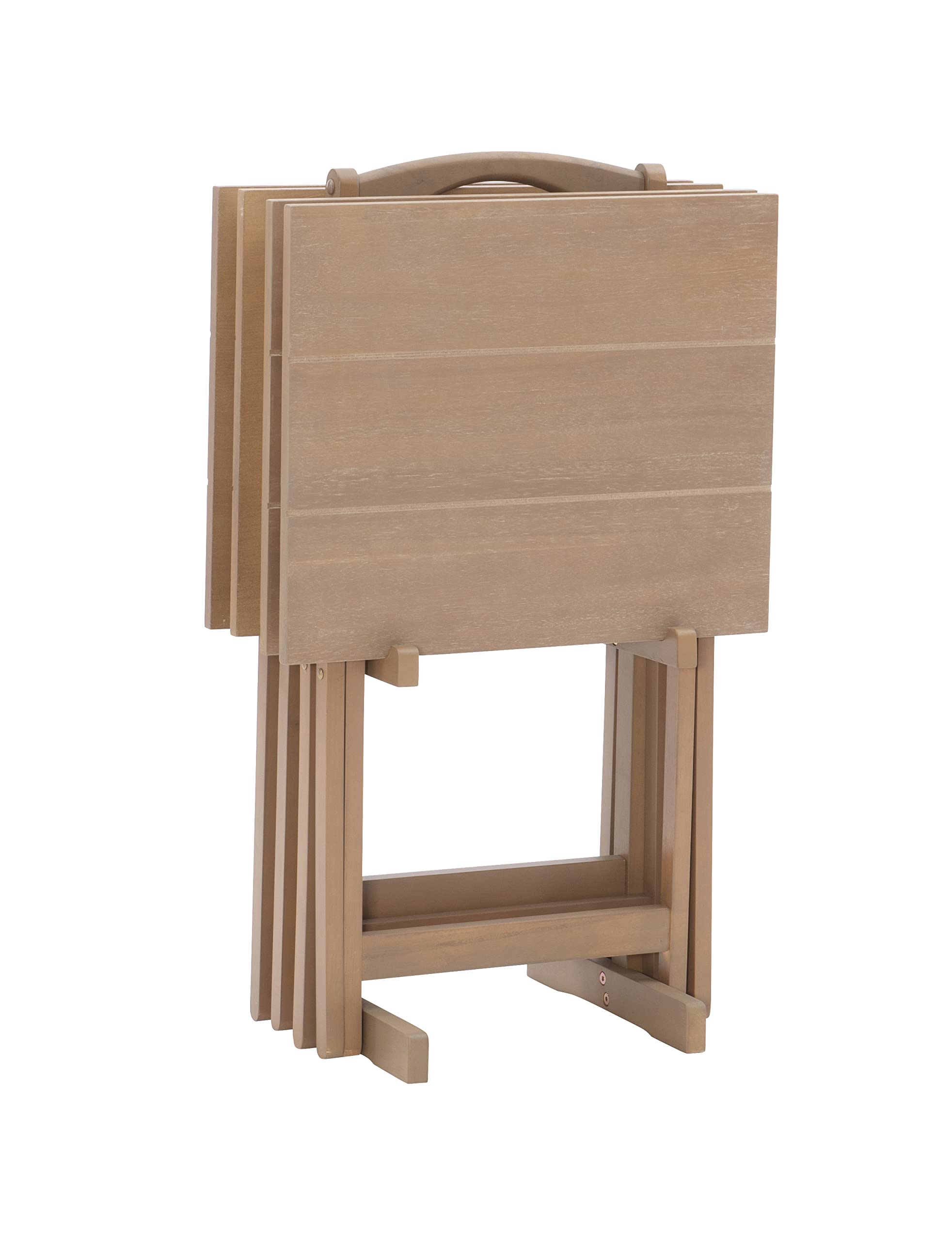 Linon Acacia Grace Tray Table Set in Driftwood Finish - Side Table with Storage Tray for Living Room, Bedroom, or Patio Decor