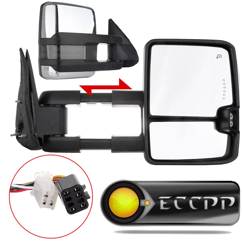 ECCPP Power Heated Towing Mirrors with LED Turn Signal - Compatible with 2001-2002 GMC Sierra 1500 HD/2500 HD/3500 - Chrome Housing, Left & Right Side Adjustable - Perfect for Towing, Off-Roading & Night Driving