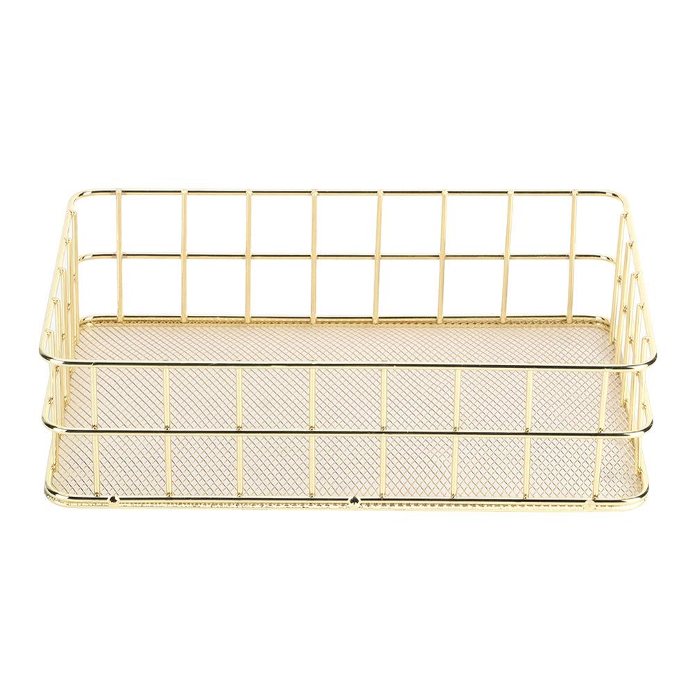 Golden Iron Storage Basket - Hollow Mesh Organizer for Home, Office & Bathroom Storage