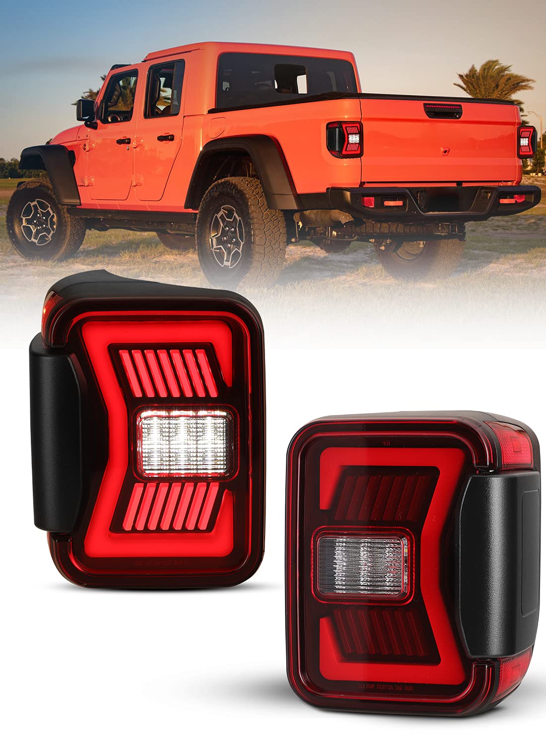 Nixon Offroad LED Tail Lights for 2019-2025 Jeep Gladiator JT - Full LED Sequential Taillights Assembly Pair with DRL, Turn Signals, Brake & Reverse Lights (Red Lens) - Upgrade for Off-Roading, Night Driving & Enhanced Visibility