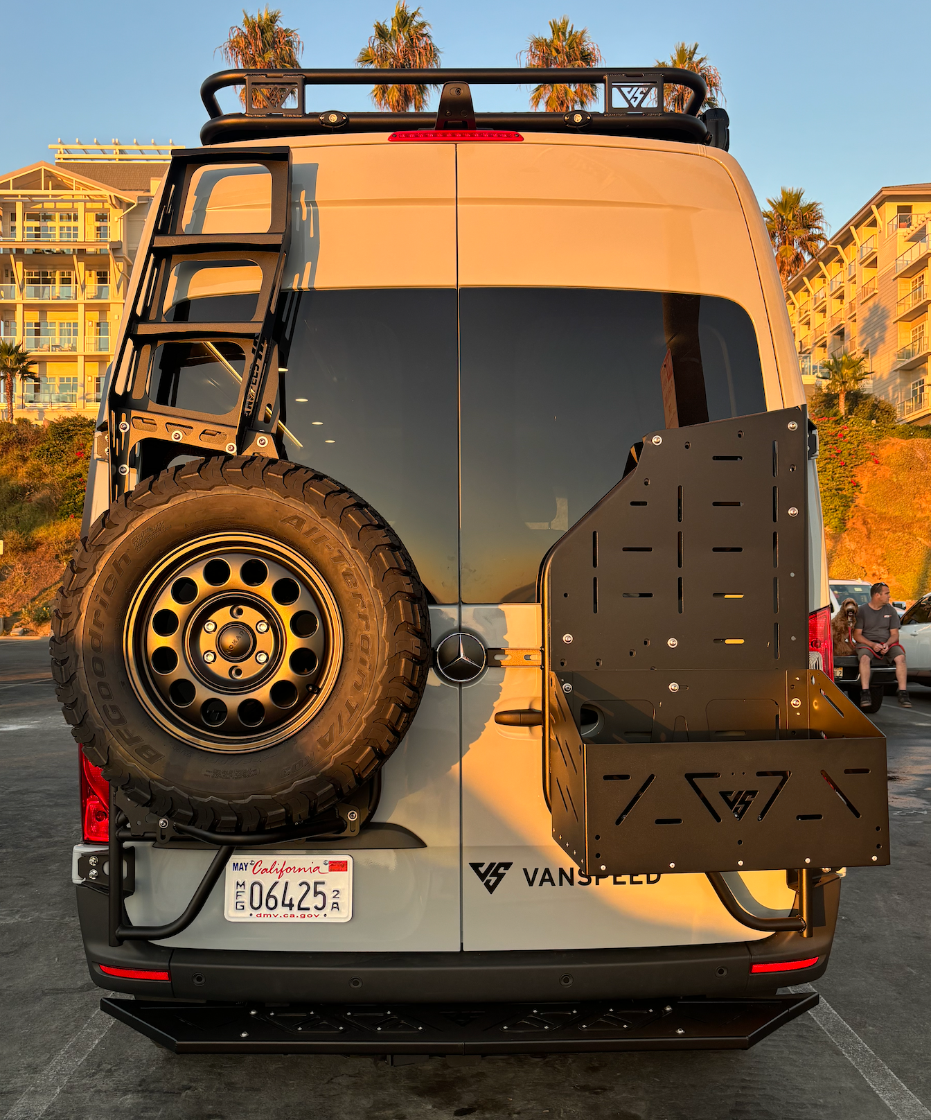 Heavy Duty Sprinter Van Rear Tire Carrier with Ladder - Universal Fit for Mercedes Sprinter 2500/3500 - Perfect for Off-Road Adventures & Overlanding