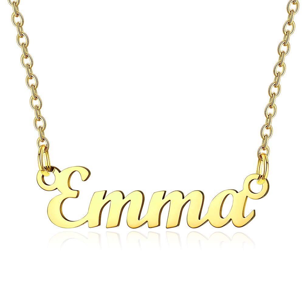 Custom4U Personalized Name Necklace - 18K Gold Plated Stainless Steel Pendant - Engraved Name Jewelry Gift for Women, Bridesmaids, Birthday - Perfect for Weddings, Anniversaries & Special Occasions