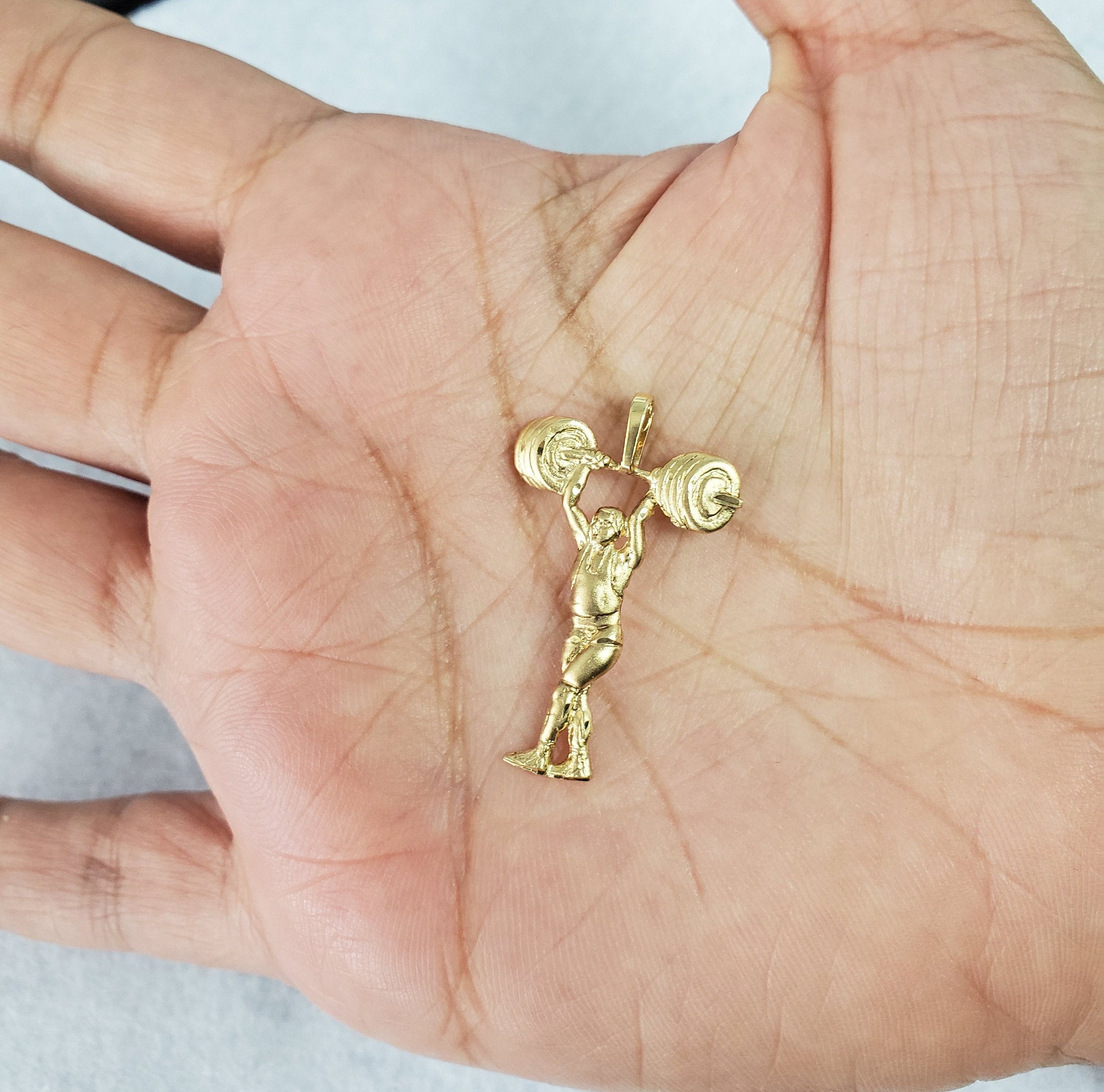 14k Yellow Gold Weightlifter & Bodybuilder Charm with Diamond Cuts - Perfect for Gym Enthusiasts & Fitness Jewelry Gifts