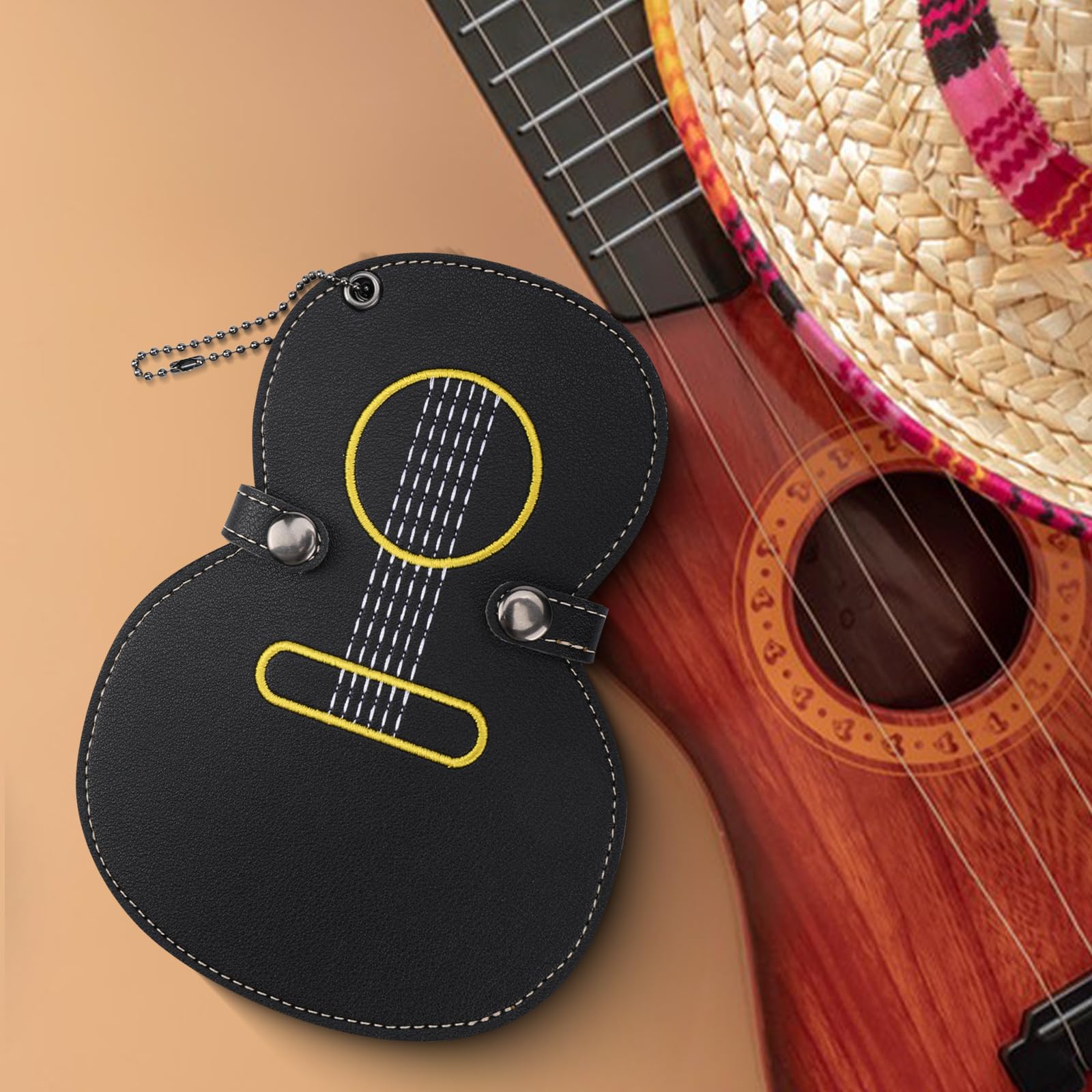 Premium Leather Guitar Pick Holder with 17 Slots - Durable Pick Case for Guitarists - Perfect Gift for Musicians (Black) - Ideal for Guitar Practice, Live Performances & Music Lessons
