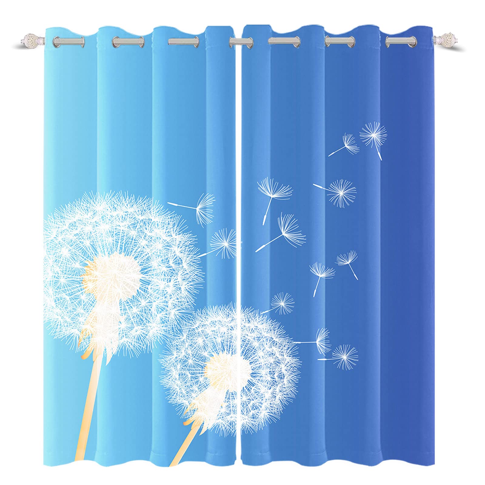 Blackout Window Curtains with Dandelion Seed Design - 2 Panels, 53x63 Inches, Grommet Top for Kids Bedroom & Nursery - Nature-Inspired Darkening Drapes for Better Sleep & Light Control