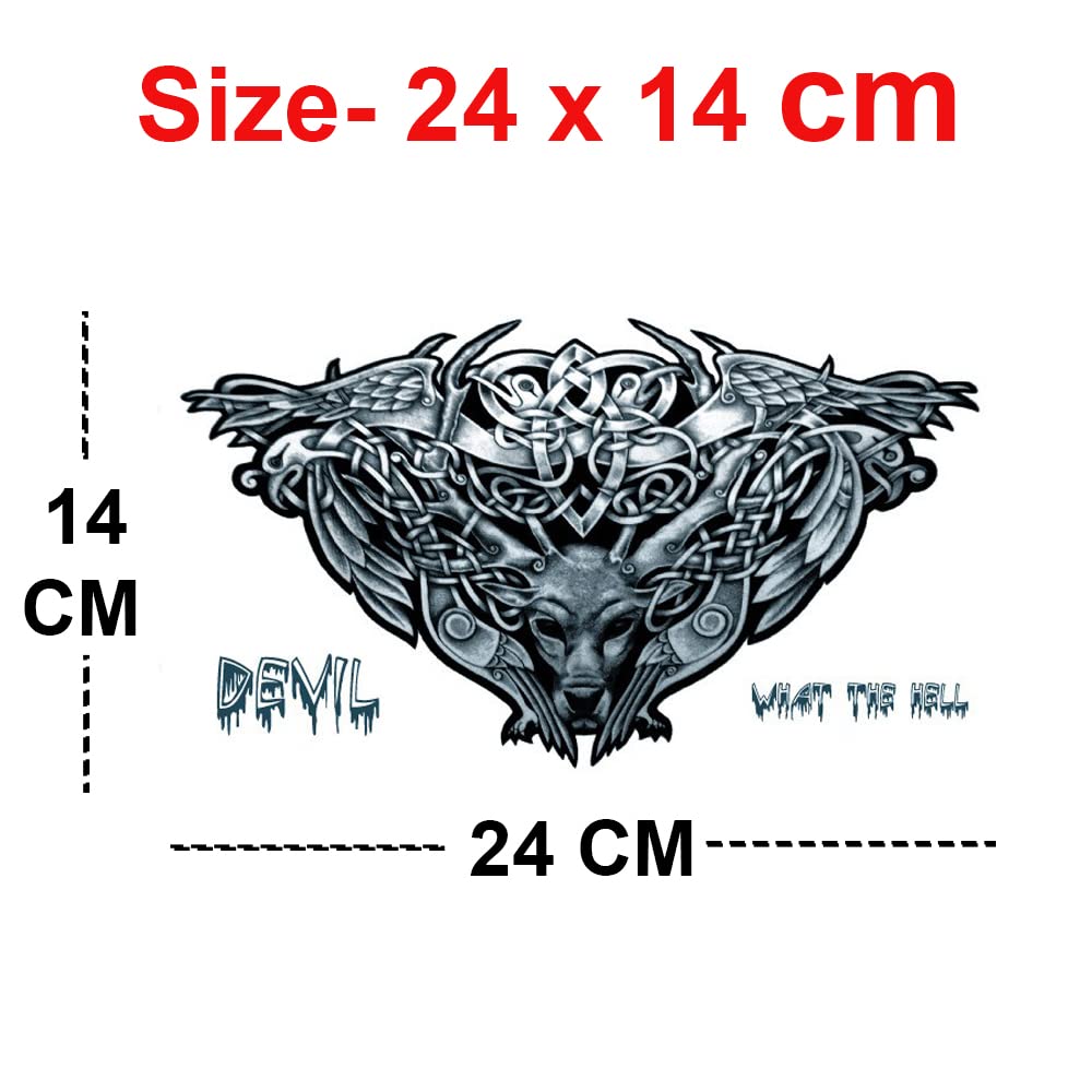 Waterproof Temporary Tattoos for Men & Women - Devil 'What The Hell' Text with Totem Design - 24x14cm Chest, Waist & Back Body Art - Perfect for Parties, Halloween & Costume Events