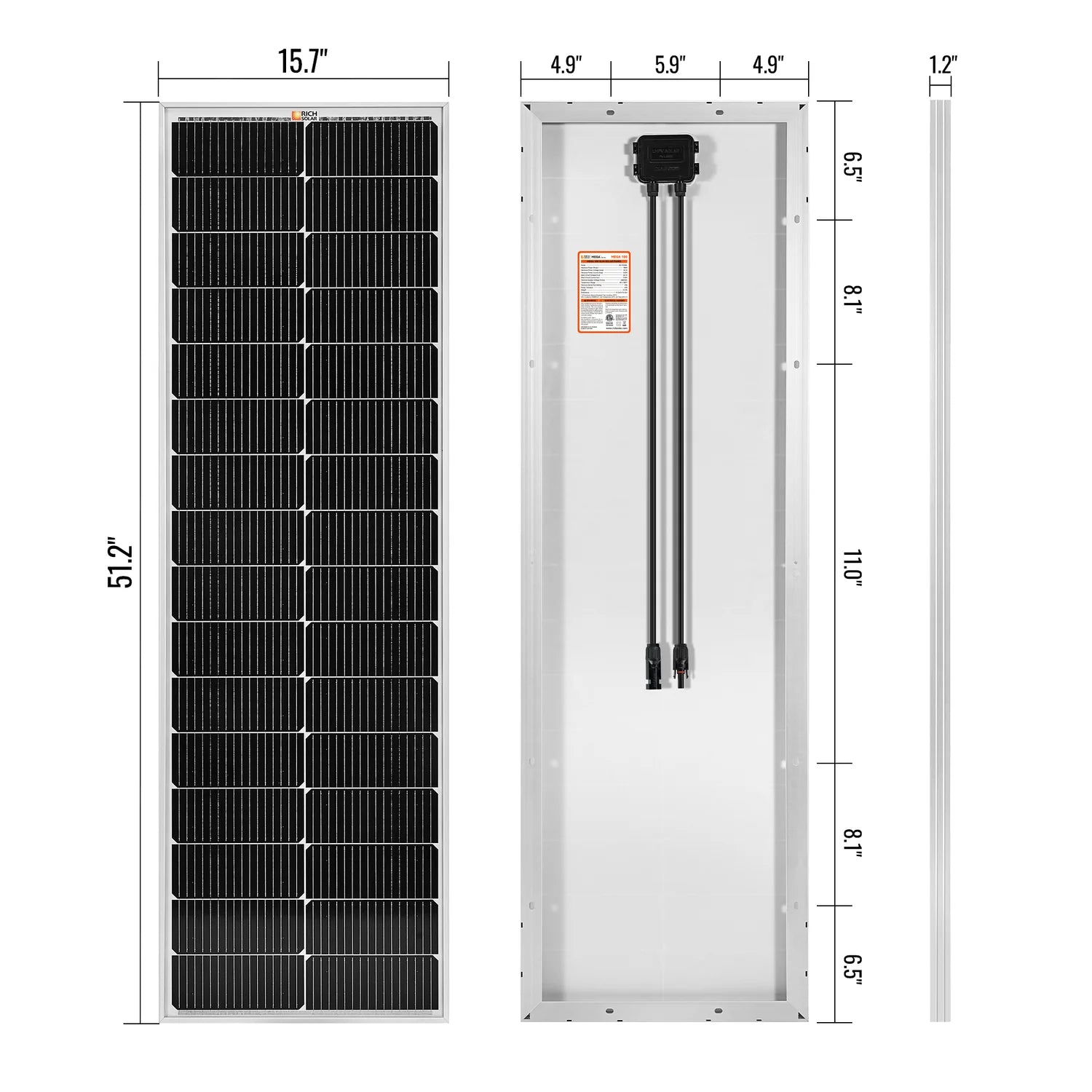 Rich Solar MEGA 100 Watt Slim Monocrystalline Solar Panel | High Efficiency Portable Solar Power for RV, Boat, Off-Grid & Emergency Use