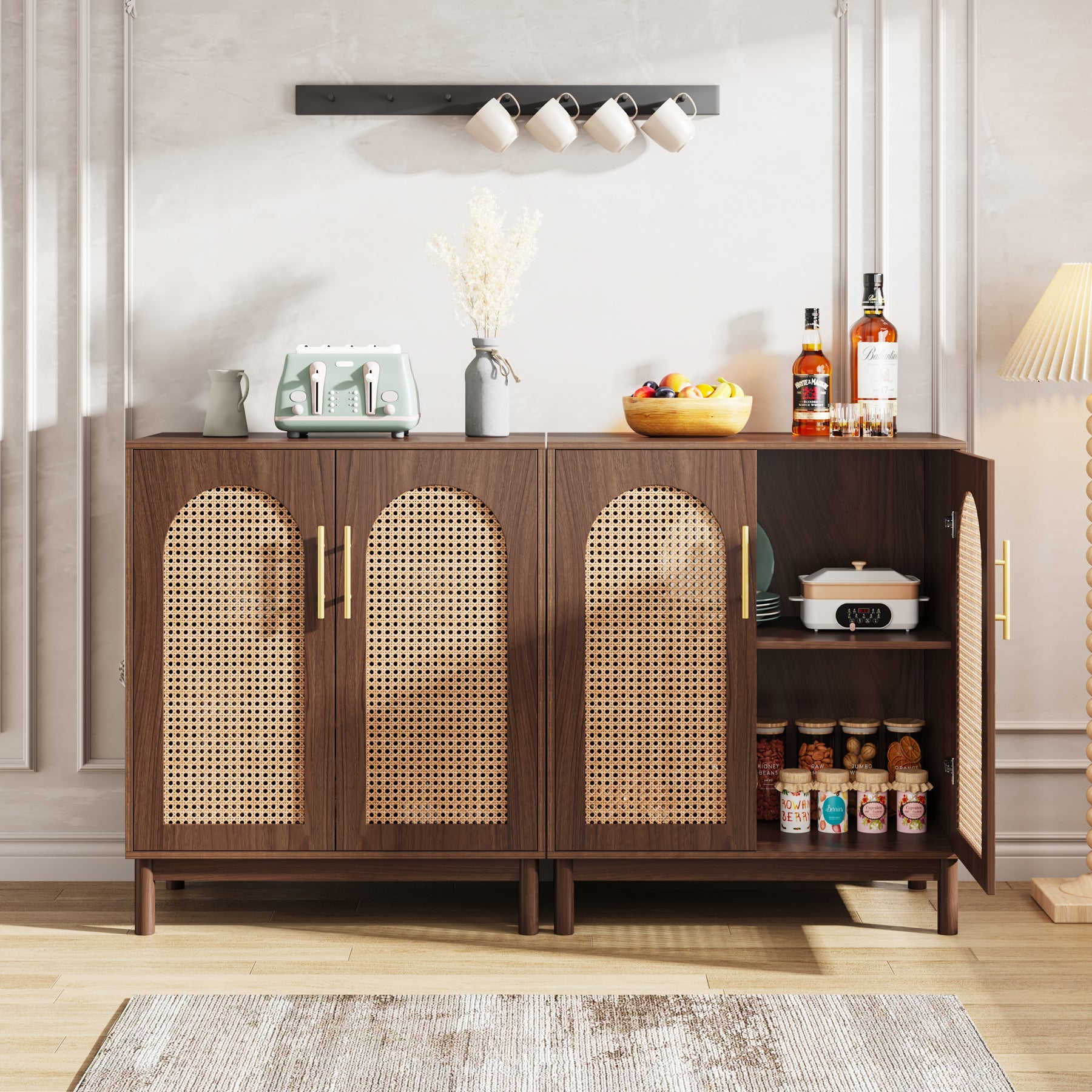 2-Piece Rattan Sideboard Buffet Set with Doors - Stylish Storage Cabinet for Dining Room, Living Room, or Entryway Organization