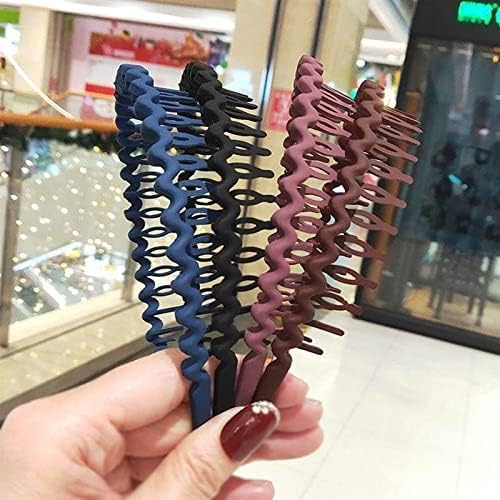 6 PCS Fashion Plastic Elastic Hair Bands Set - Wavy Hair Comb Headband with Teeth for Shine (Black & Brown) | Matte Hair Hoops & Hair Accessories for Women, Girls | Perfect for Styling, Workouts & Everyday Use
