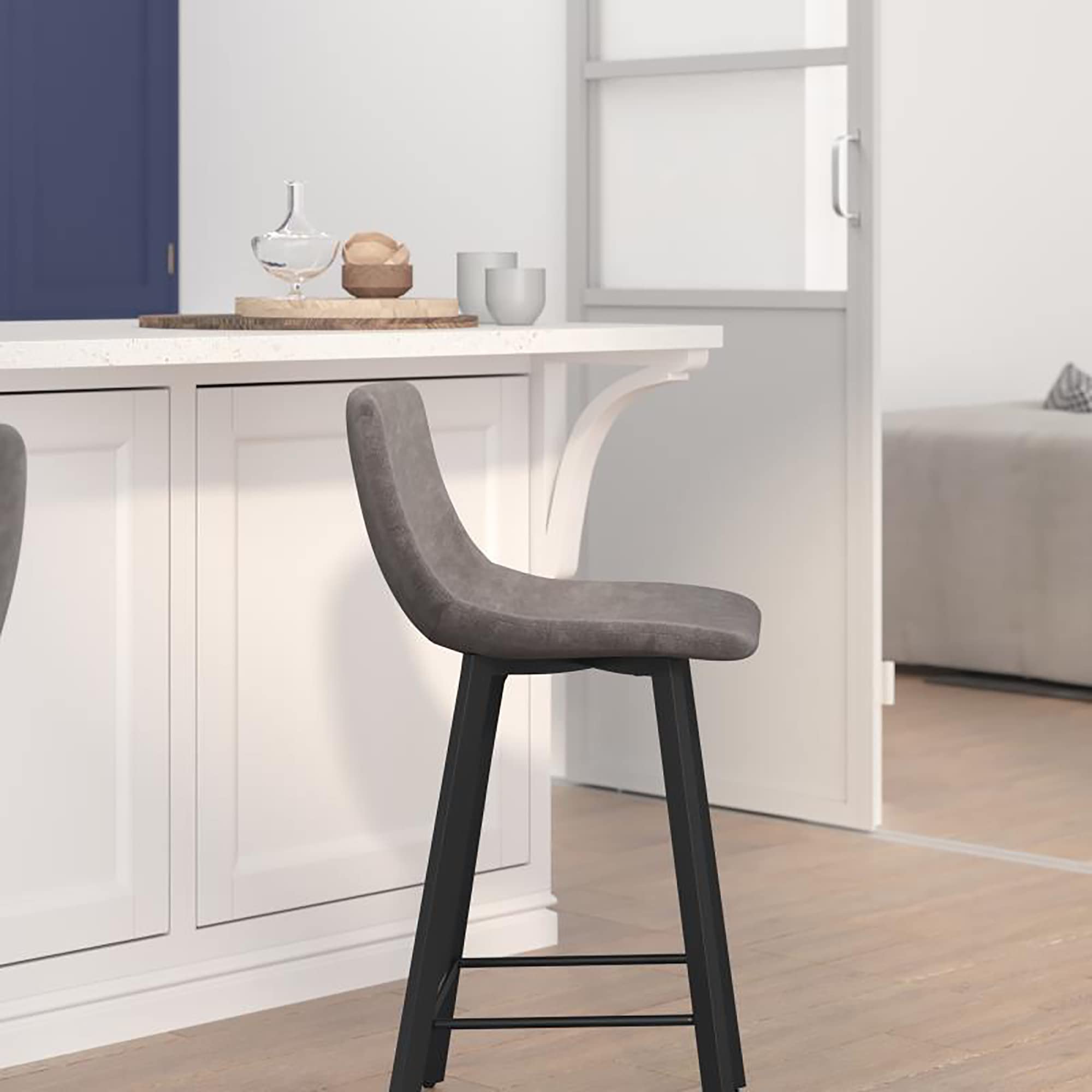 Flash Furniture Caleb Modern Armless 24 Inch Counter Height Stools - Set of 2, Commercial Grade with Footrests & Matte Metal Frames - Perfect for Kitchen Islands, Bars, and Dining Areas
